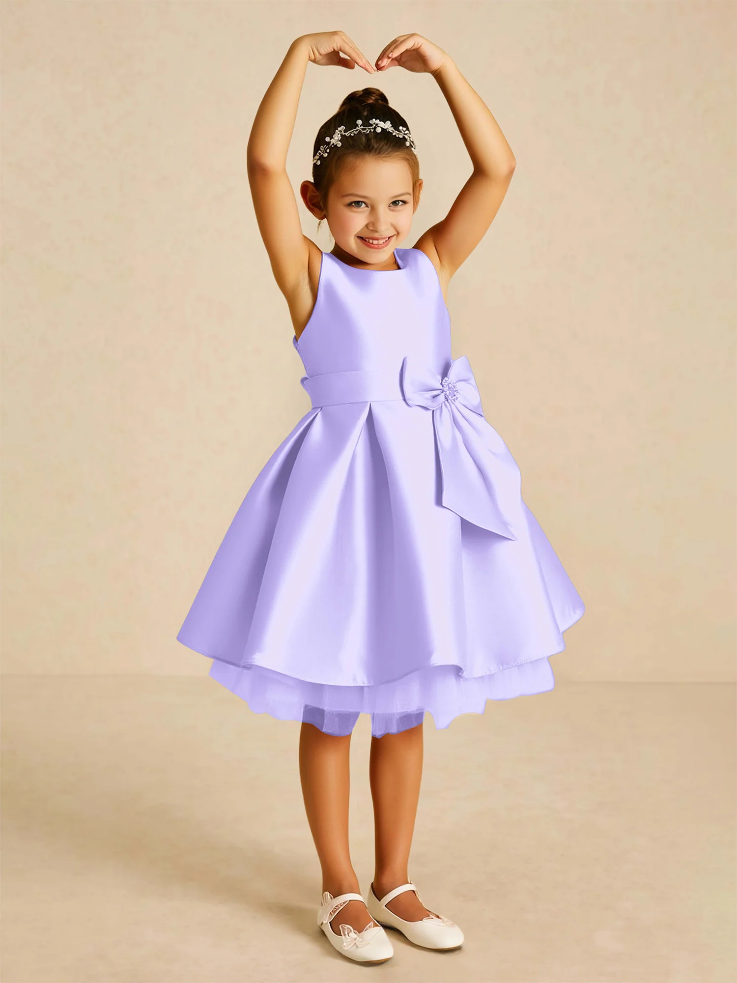 Scoop Neck A-Line Flower Girl Dress With Rhinestone Bow Lilac