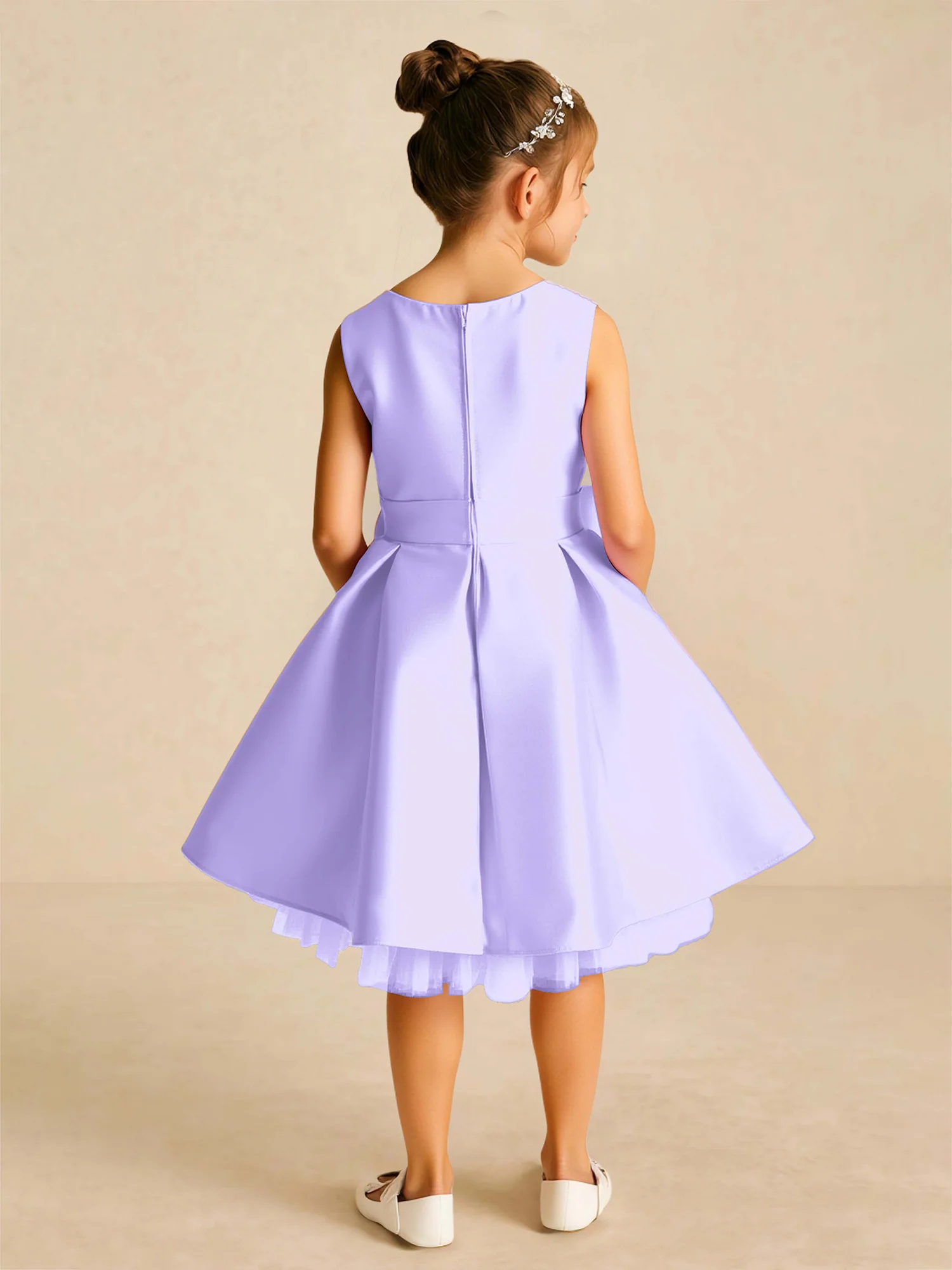 Scoop Neck A-Line Flower Girl Dress With Rhinestone Bow Lilac - Image 2