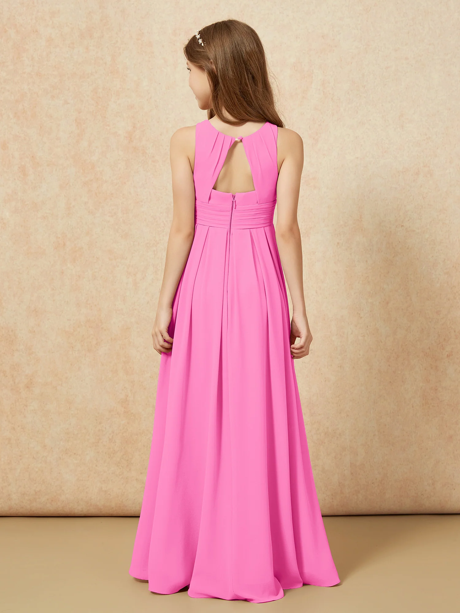 Scoop Neck Pleated Long Junior Bridesmaid Dresses Azalea - Image 2