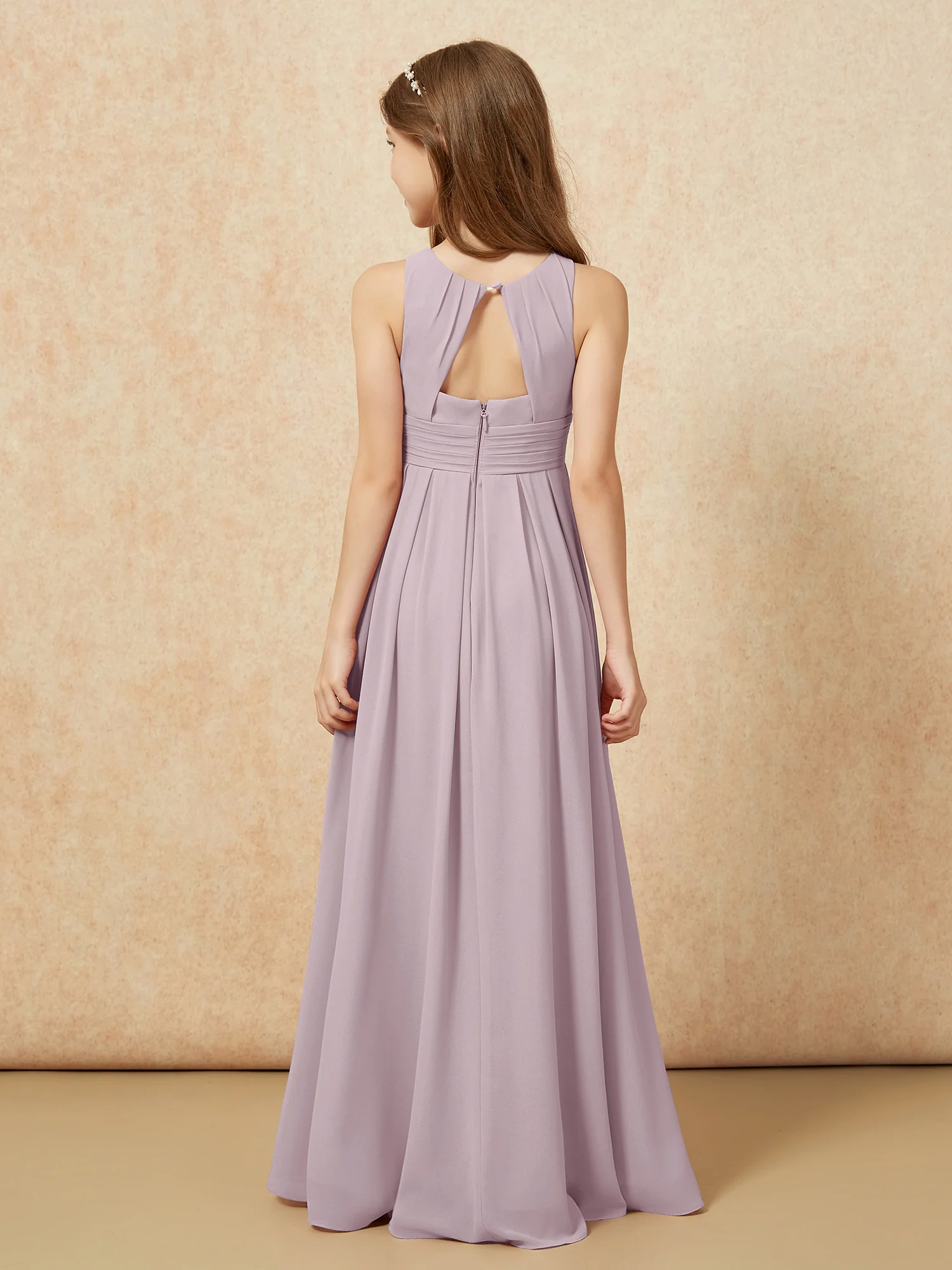Scoop Neck Pleated Long Junior Bridesmaid Dresses Dusk - Image 2