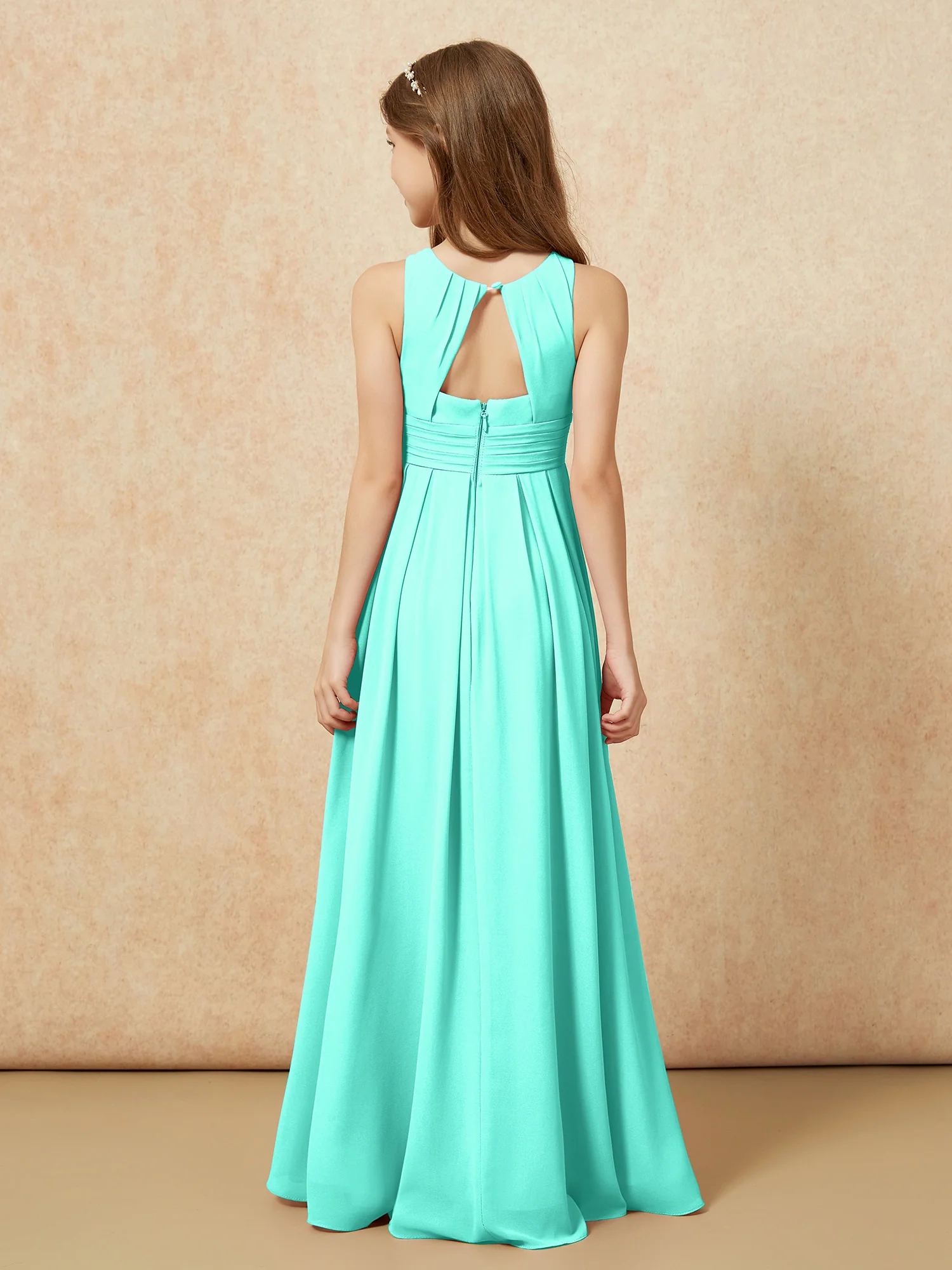 Scoop Neck Pleated Long Junior Bridesmaid Dresses Spa - Image 2