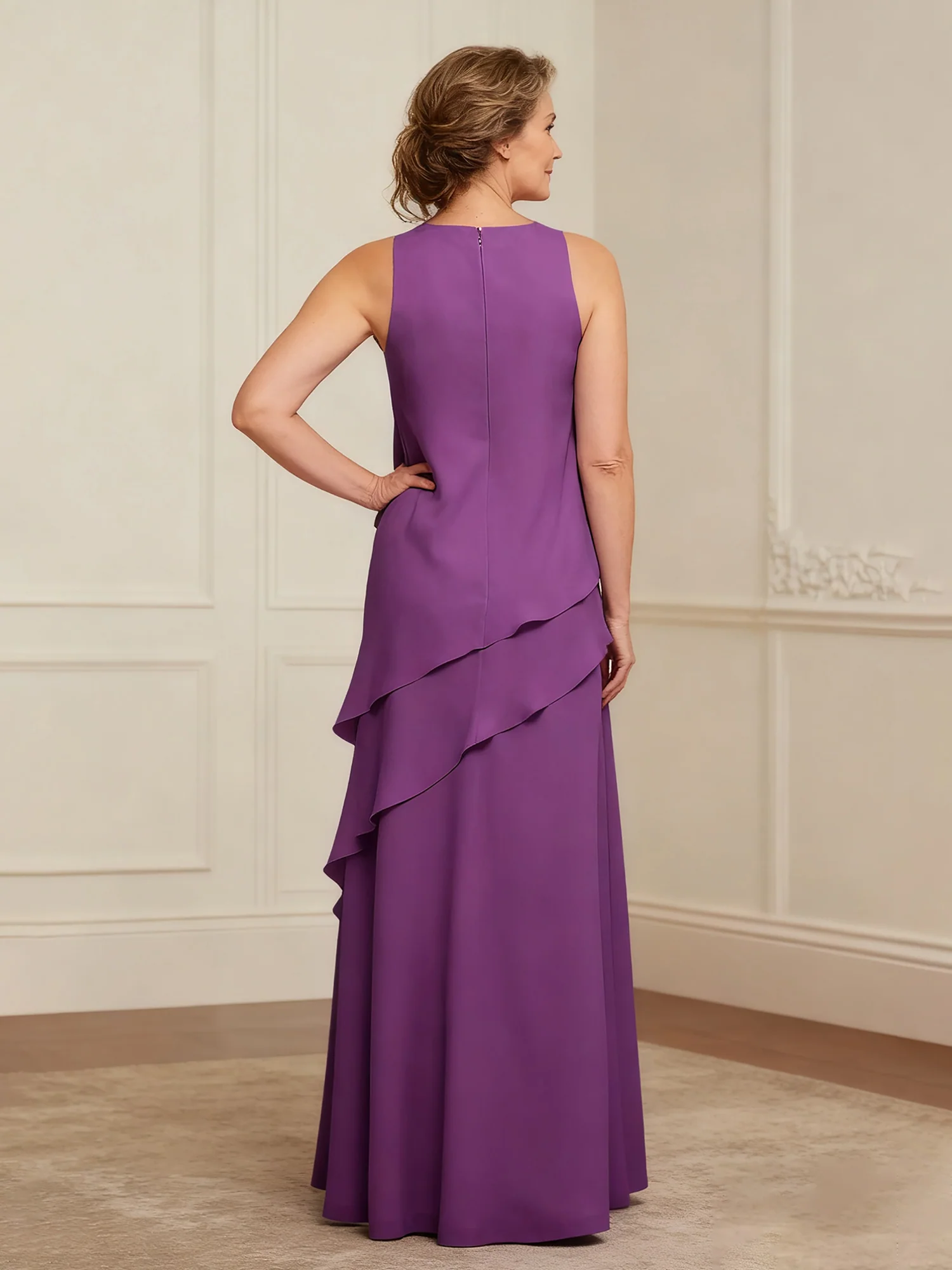 Scoop Neck Ruffles A-Line Floor-length Chiffon Dress Orchid - Image 2