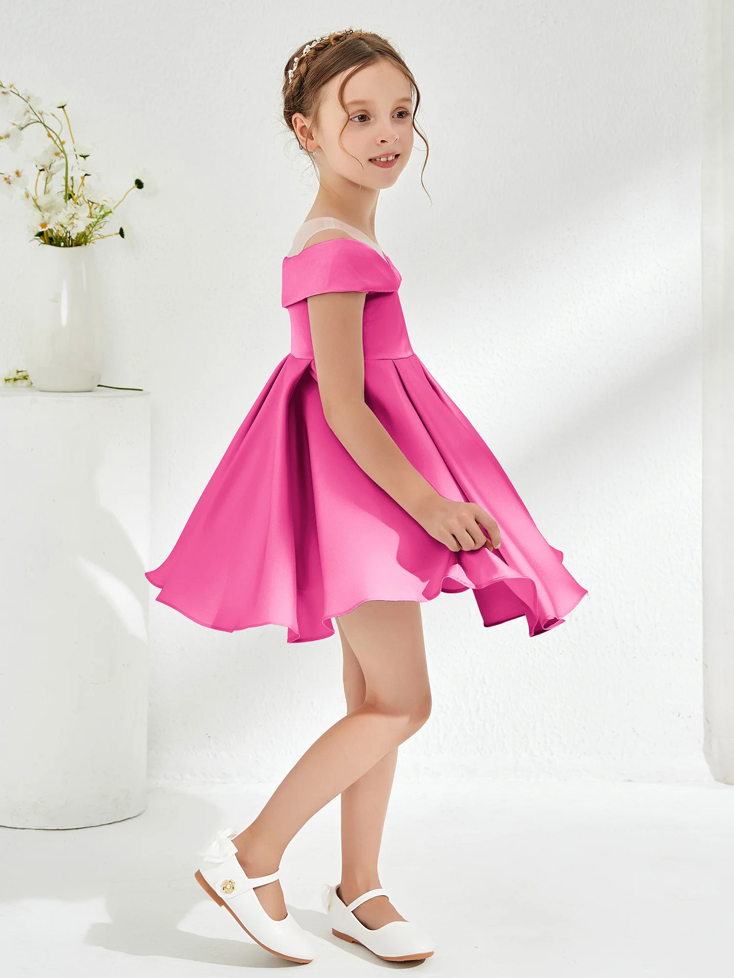 Scoop Off the Shoulder Knee-Length Girl's Dress Azalea - Image 3