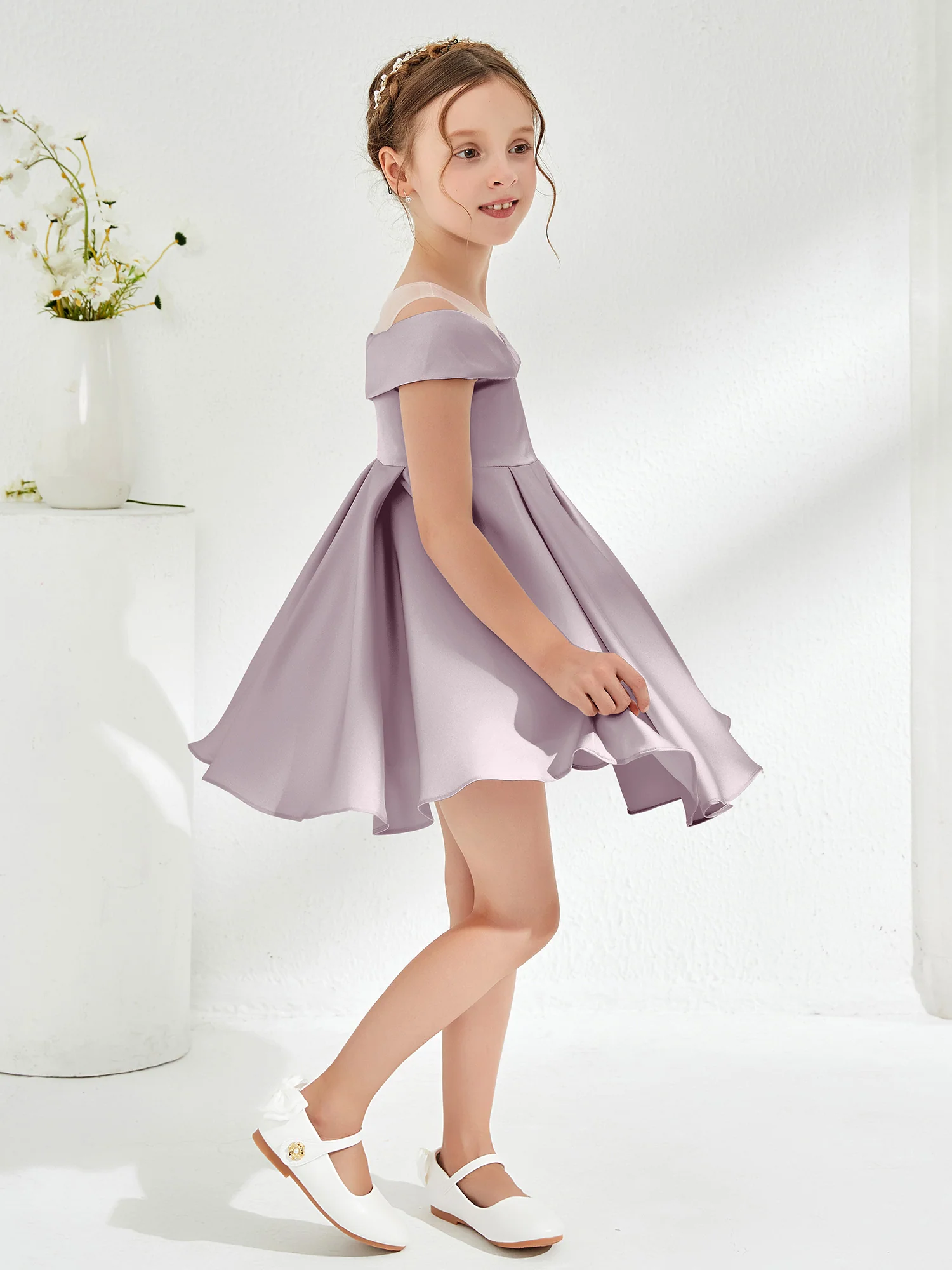 Scoop Off the Shoulder Knee-Length Girl's Dress Dusk - Image 3