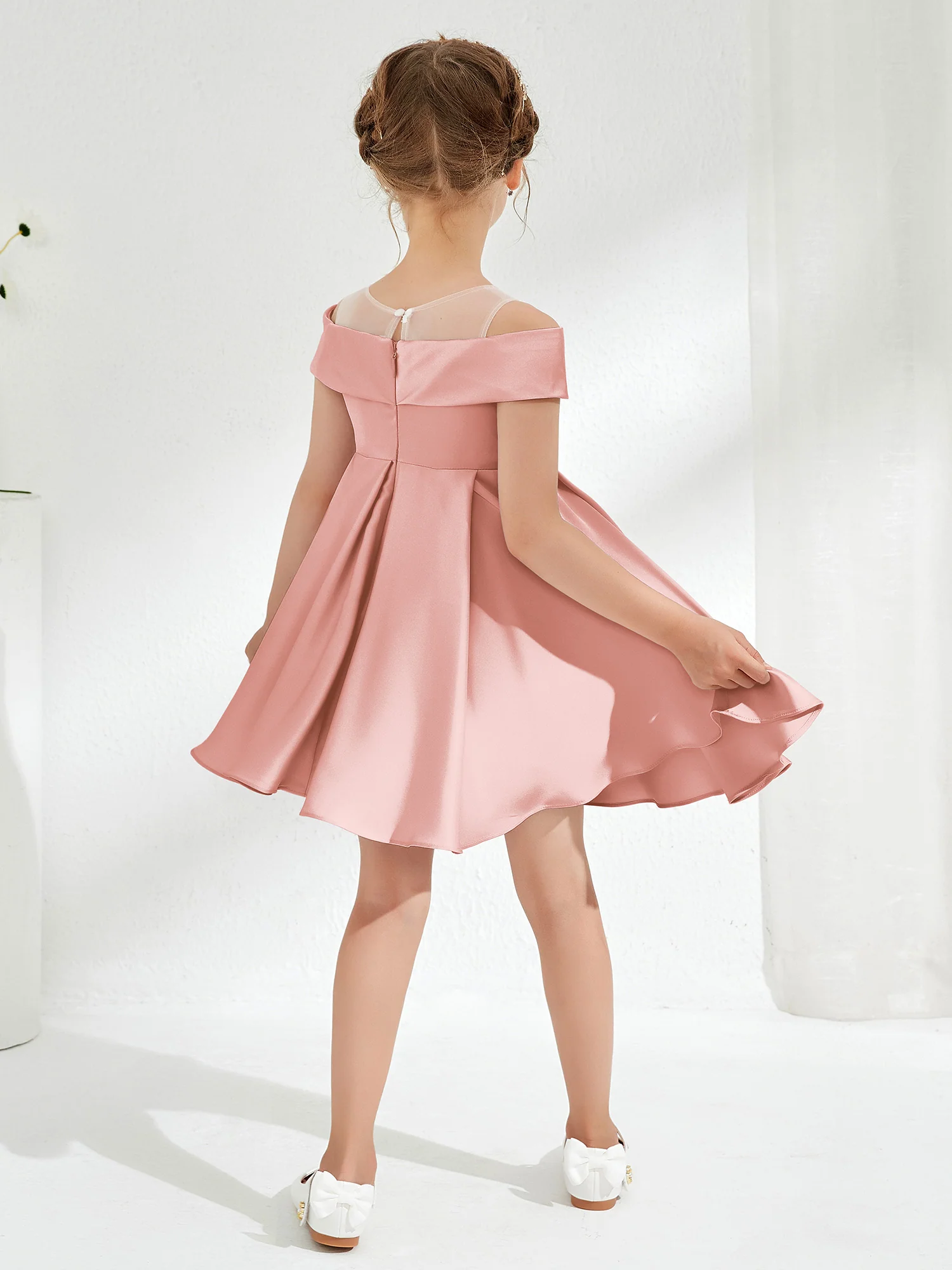 Scoop Off the Shoulder Knee-Length Girl's Dress Dusty Rose - Image 2