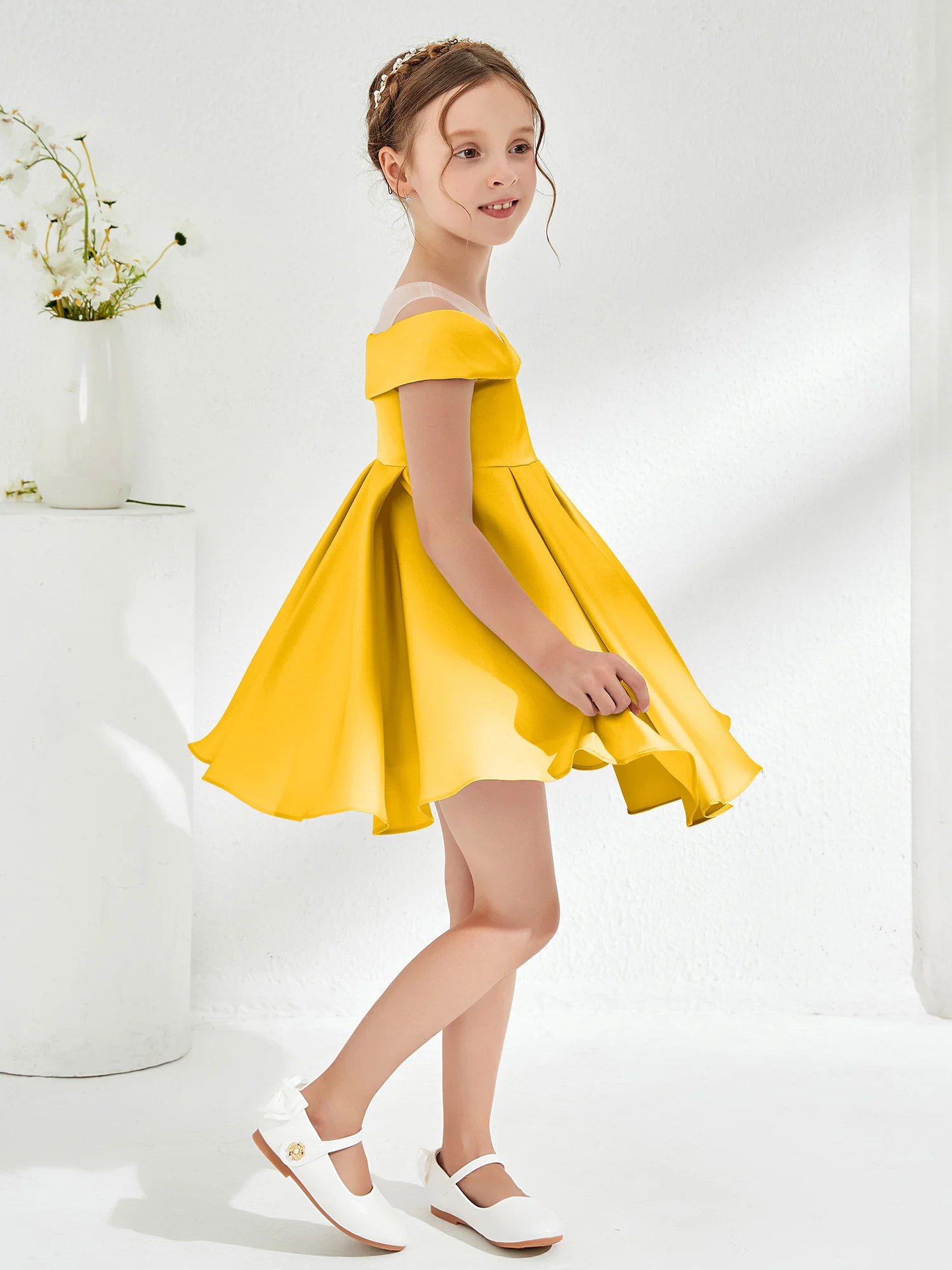 Scoop Off the Shoulder Knee-Length Girl's Dress Marigold - Image 3