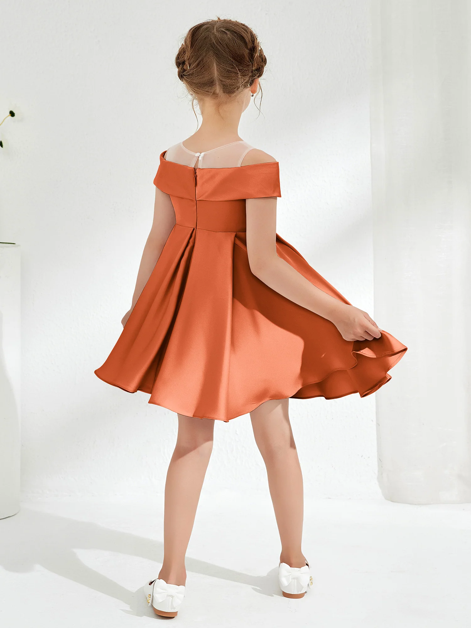 Scoop Off the Shoulder Knee-Length Girl's Dress Rust - Image 2