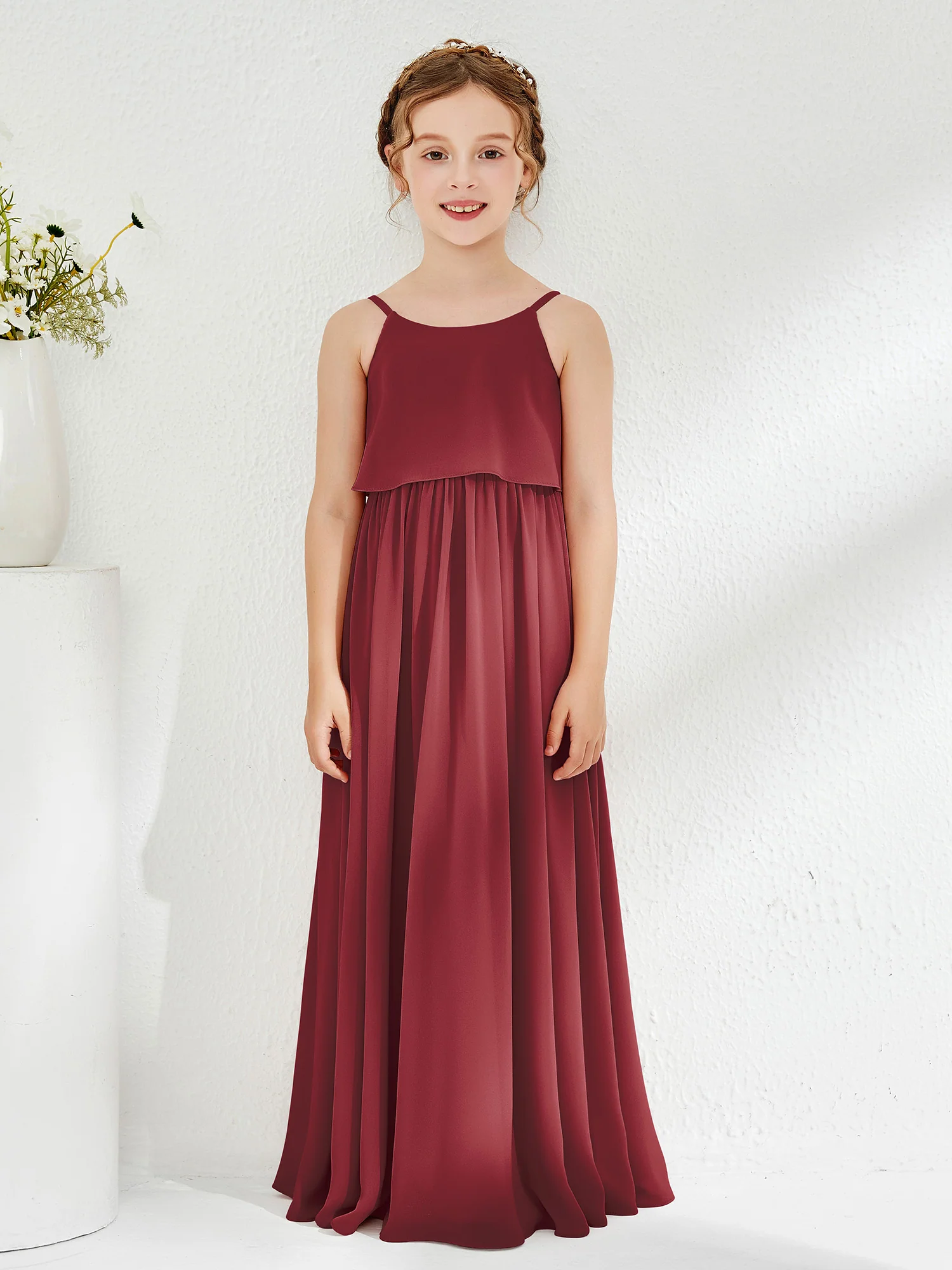 Scoop Sleeveless A-line Long Junior Bridesmaid Dress Cinnamon Rose