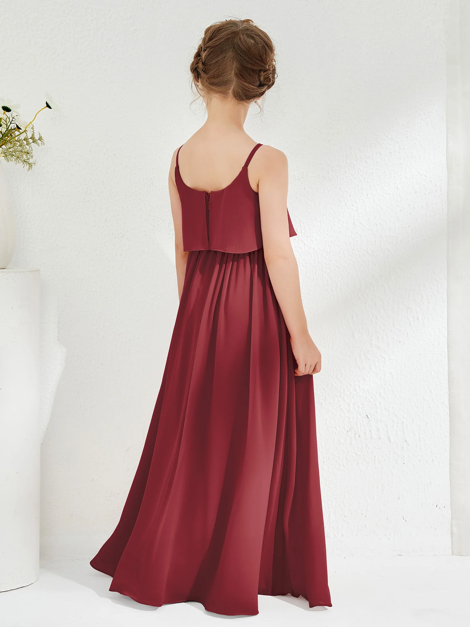 Scoop Sleeveless A-line Long Junior Bridesmaid Dress Cinnamon Rose - Image 2