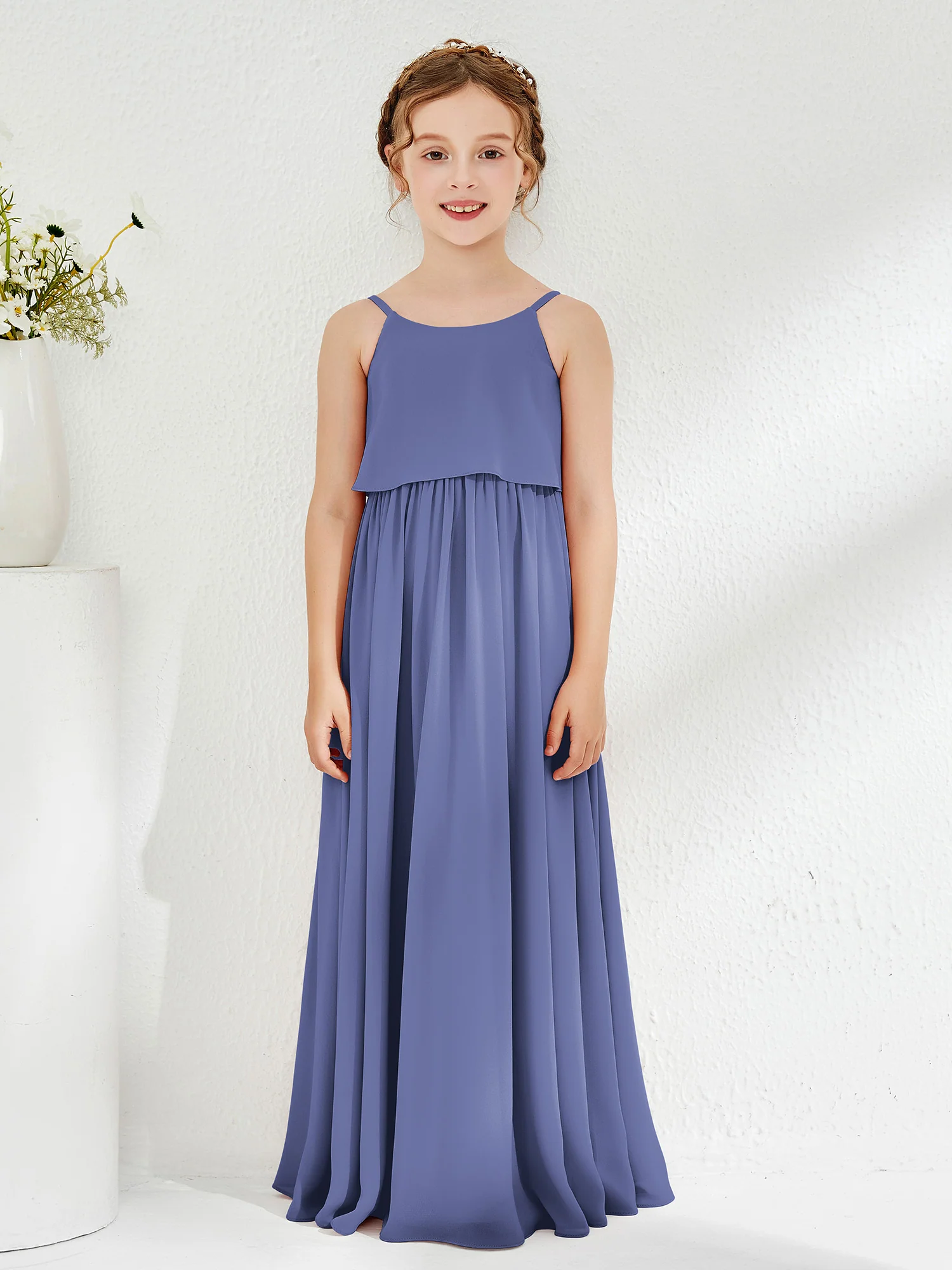 Scoop Sleeveless A-line Long Junior Bridesmaid Dress Periwinkle