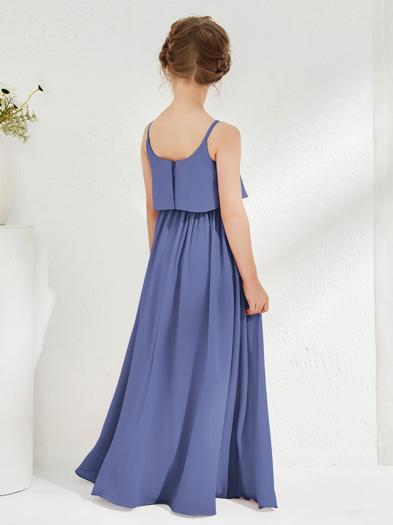 Scoop Sleeveless A-line Long Junior Bridesmaid Dress Periwinkle - Image 2