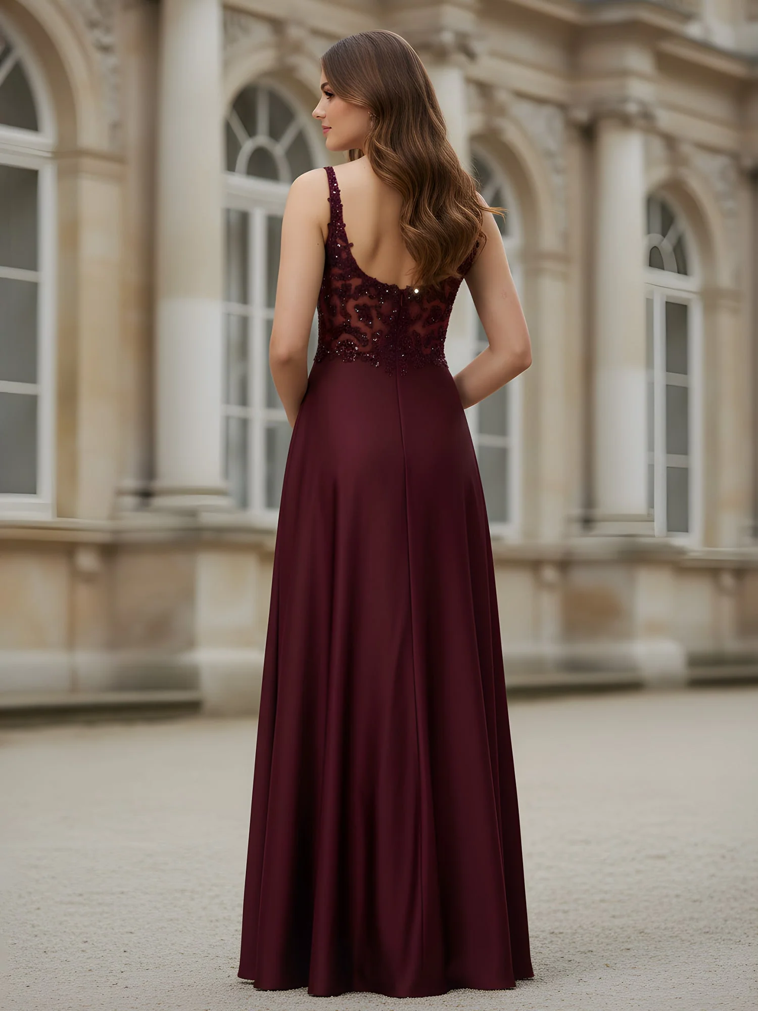 Sleeveless Lace Sequins A-Line Long Dress Lavender - Image 2