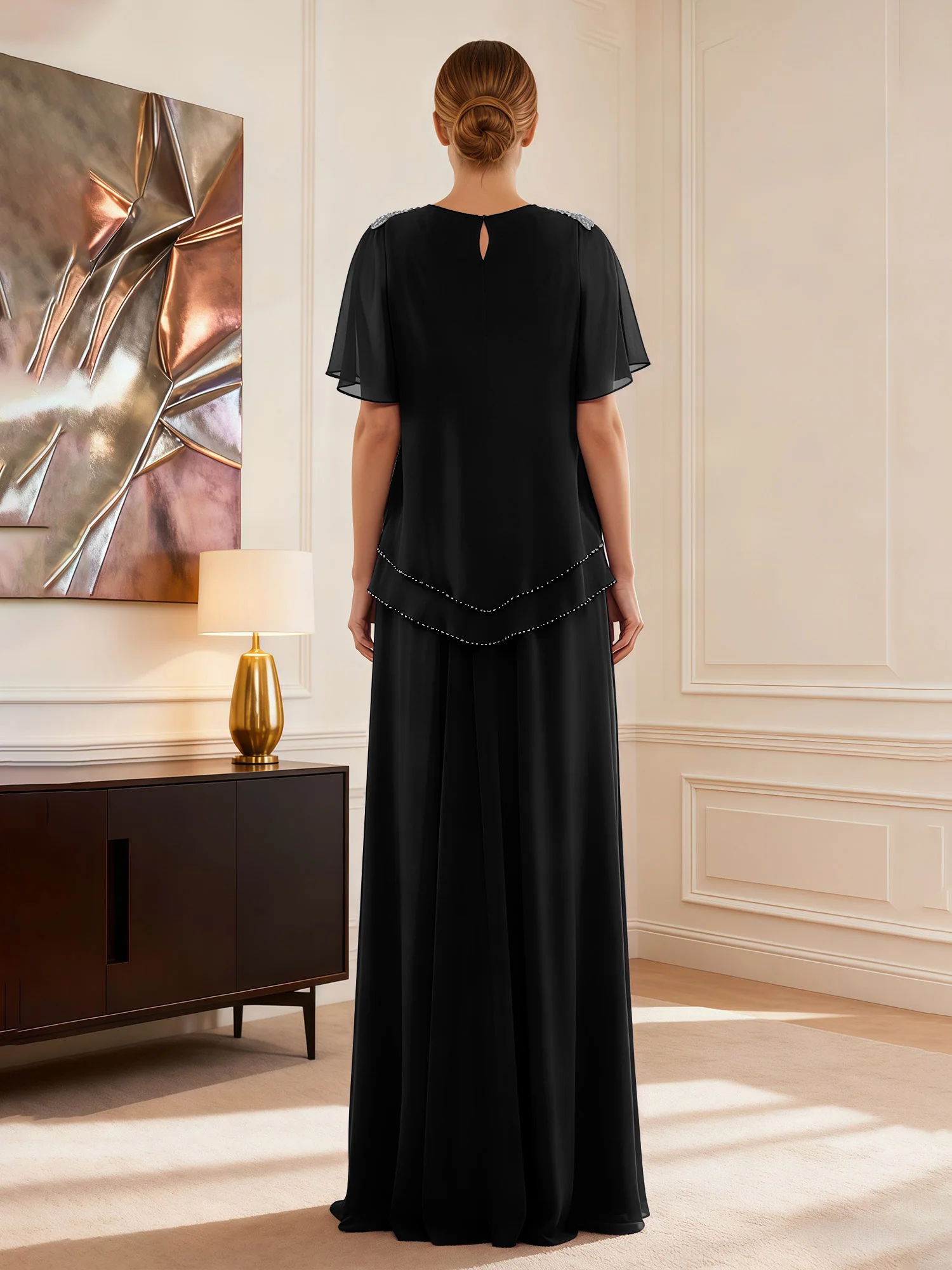 Short Sleeve Jewel Neck Formal Attire Black - Image 2