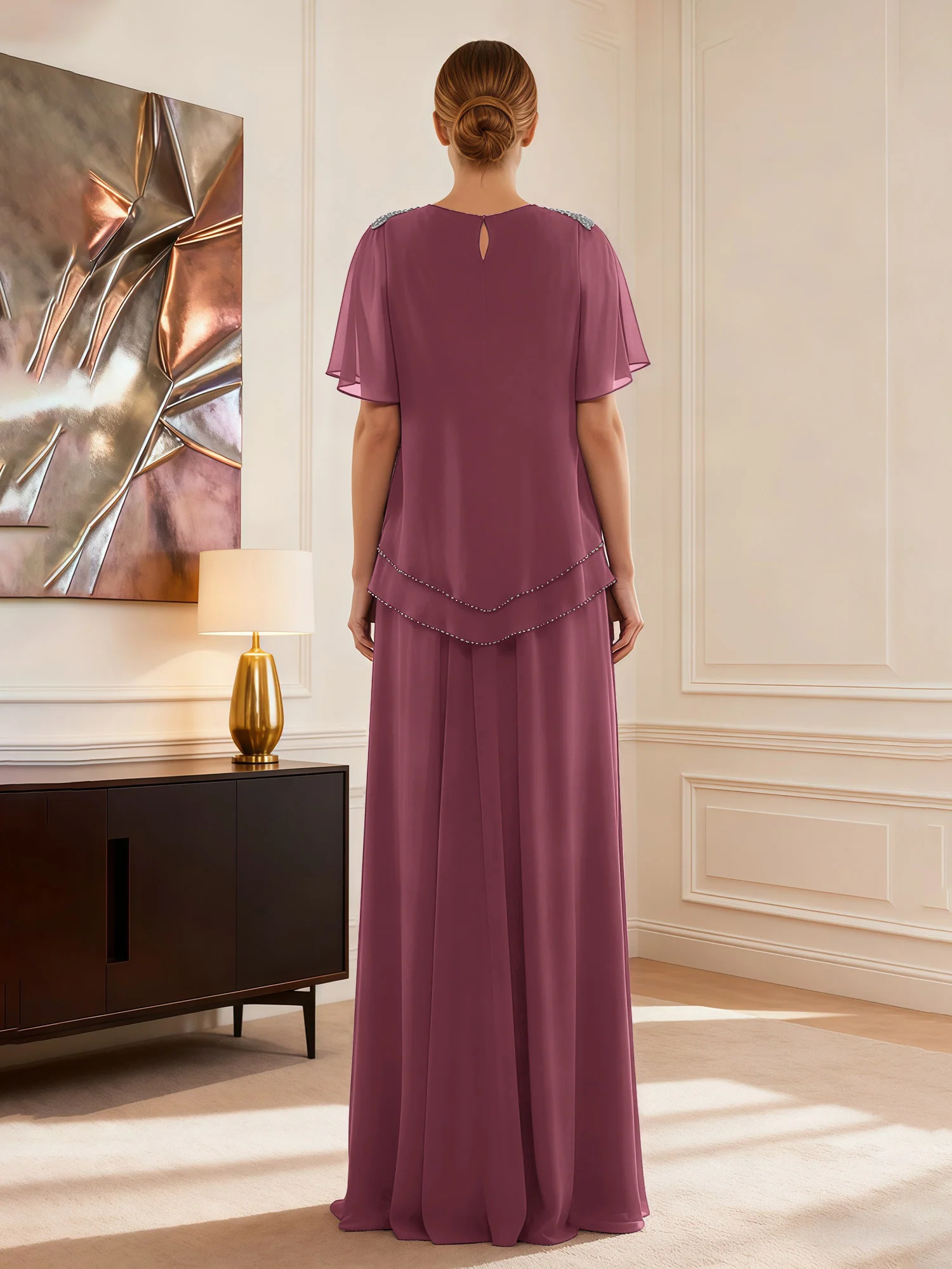 Short Sleeve Jewel Neck Formal Attire Mulberry - Image 2