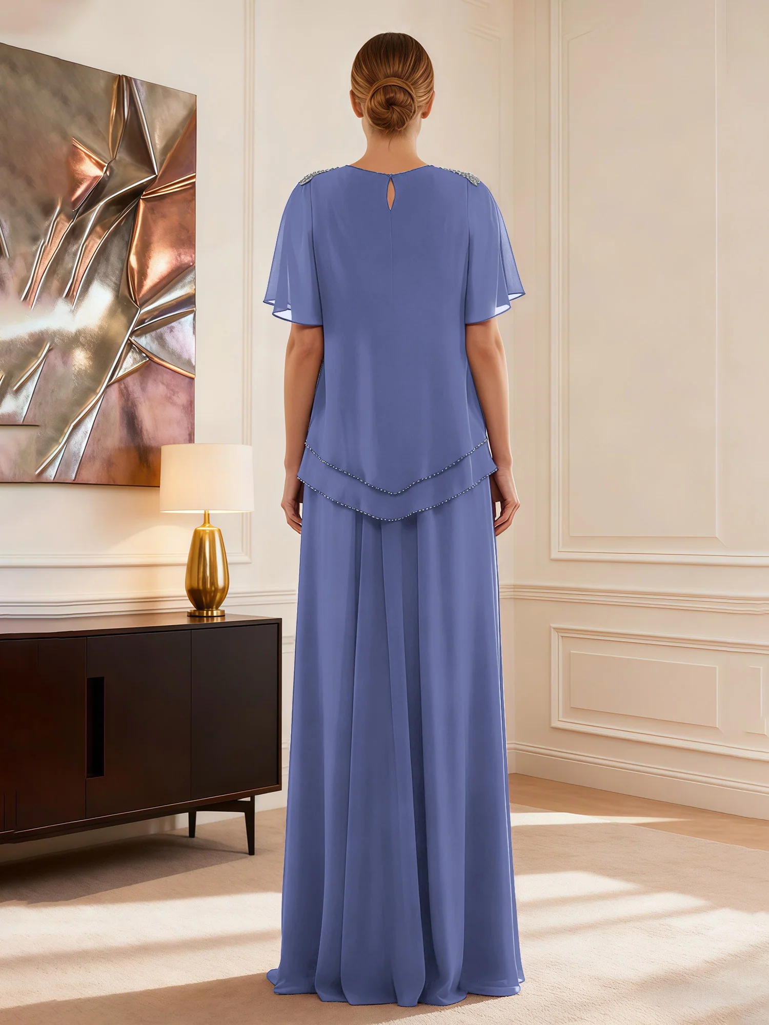 Short Sleeve Jewel Neck Formal Attire Periwinkle - Image 2
