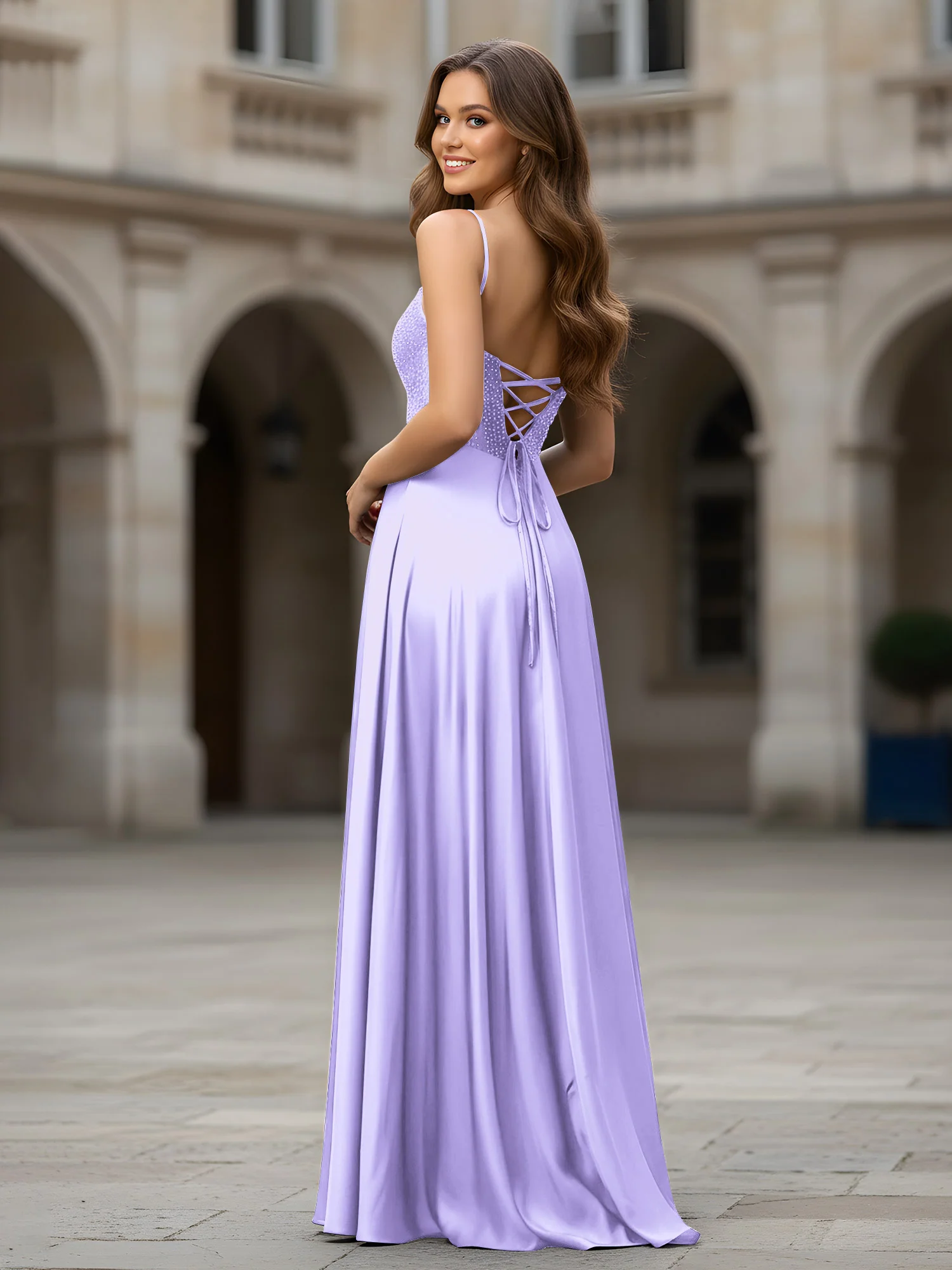 Sweetheart Beaded Bodice A-Line Long Dress Lilac - Image 2