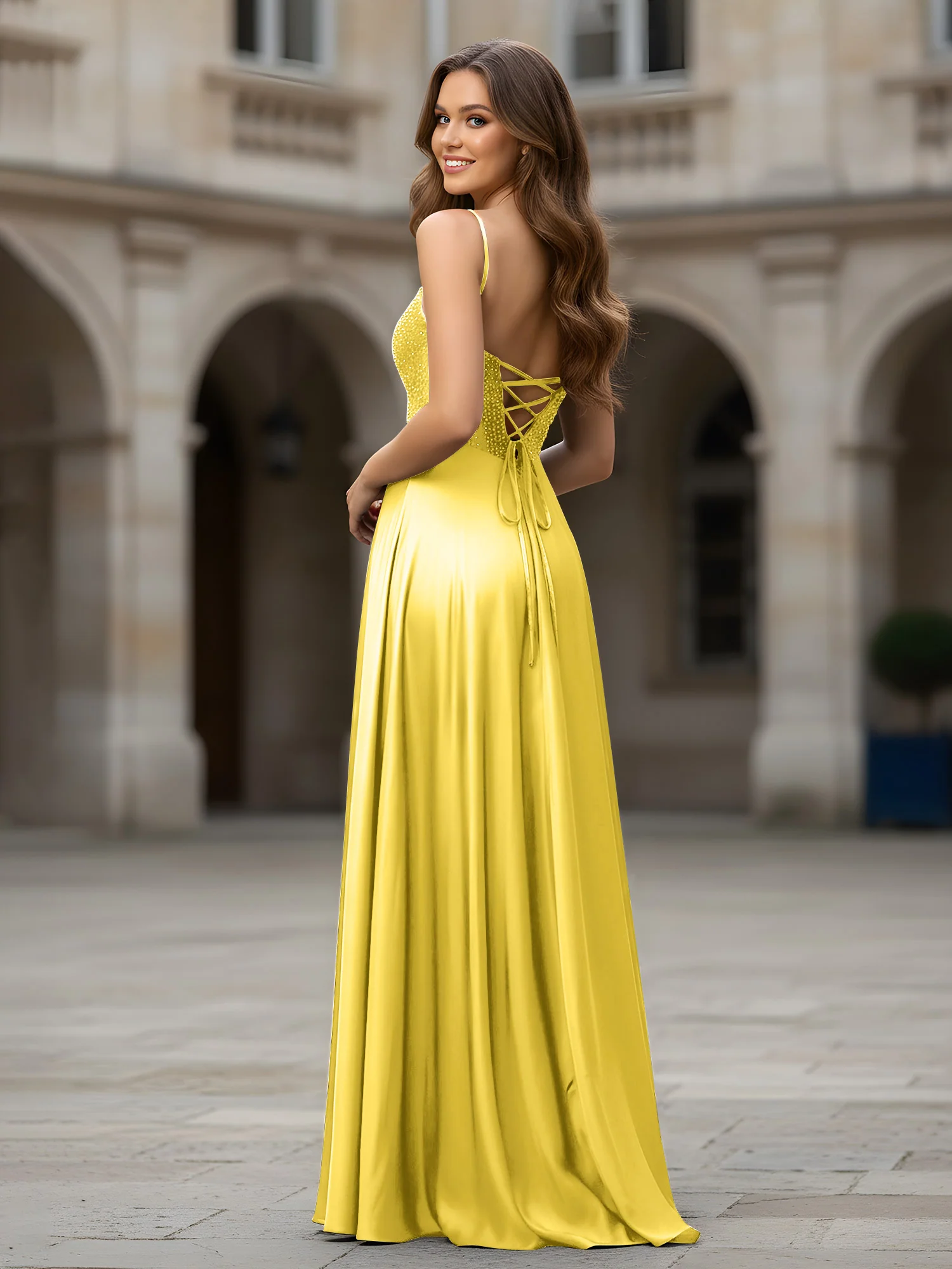 Sweetheart Beaded Bodice A-Line Long Dress Marigold - Image 2