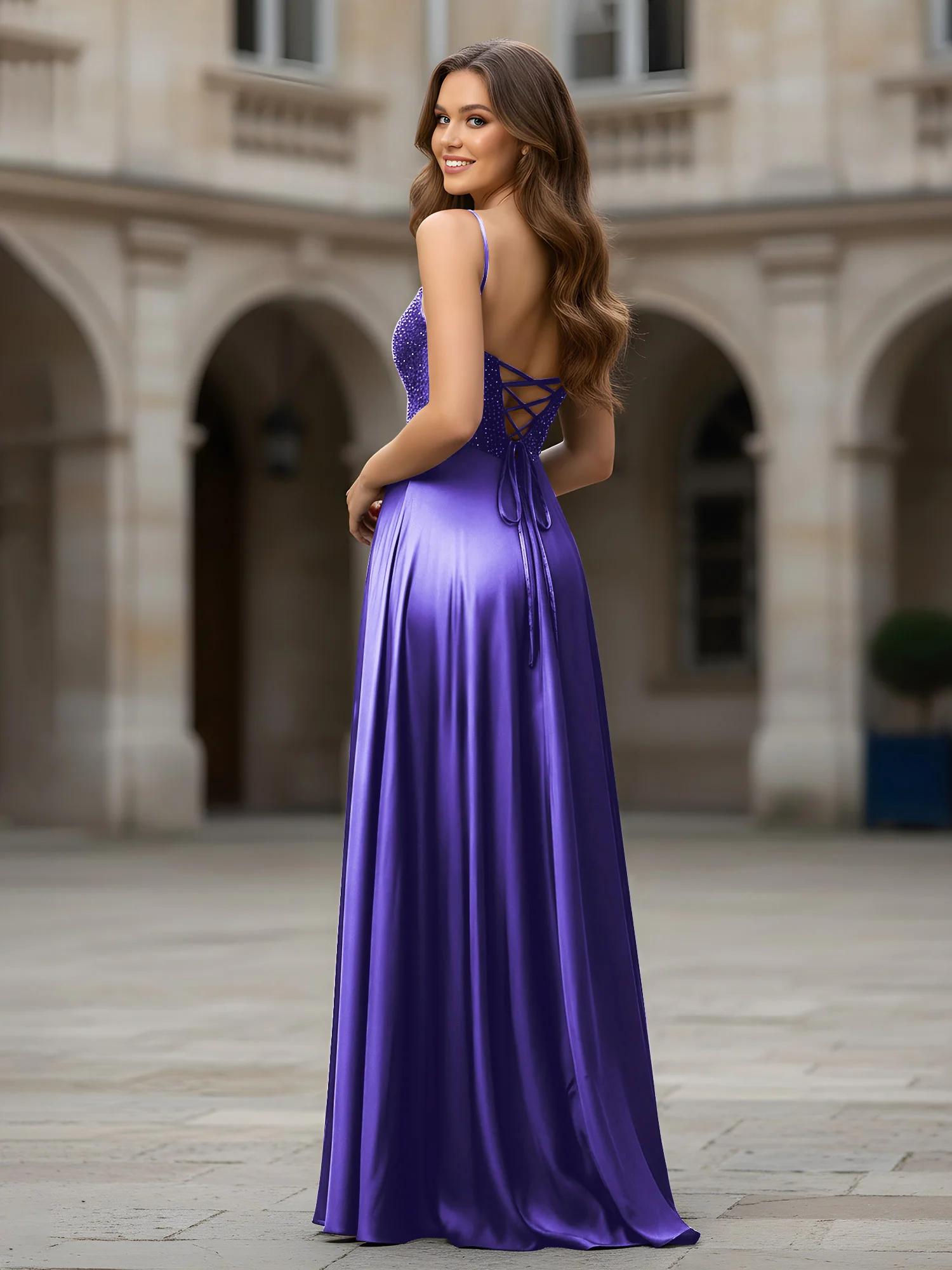 Sweetheart Beaded Bodice A-Line Long Dress Regency - Image 2