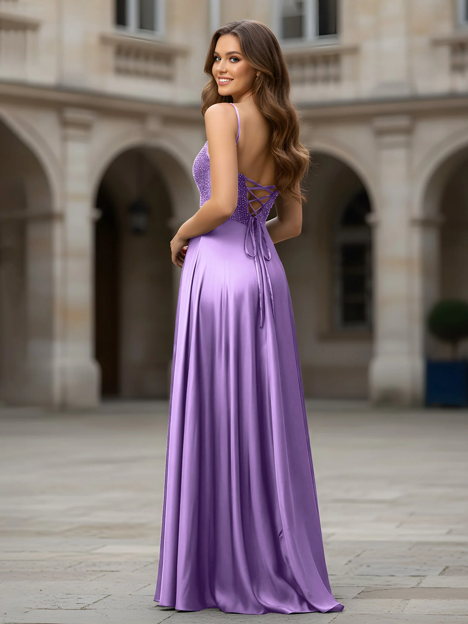 Sweetheart Beaded Bodice A-Line Long Dress Tahiti - Image 2
