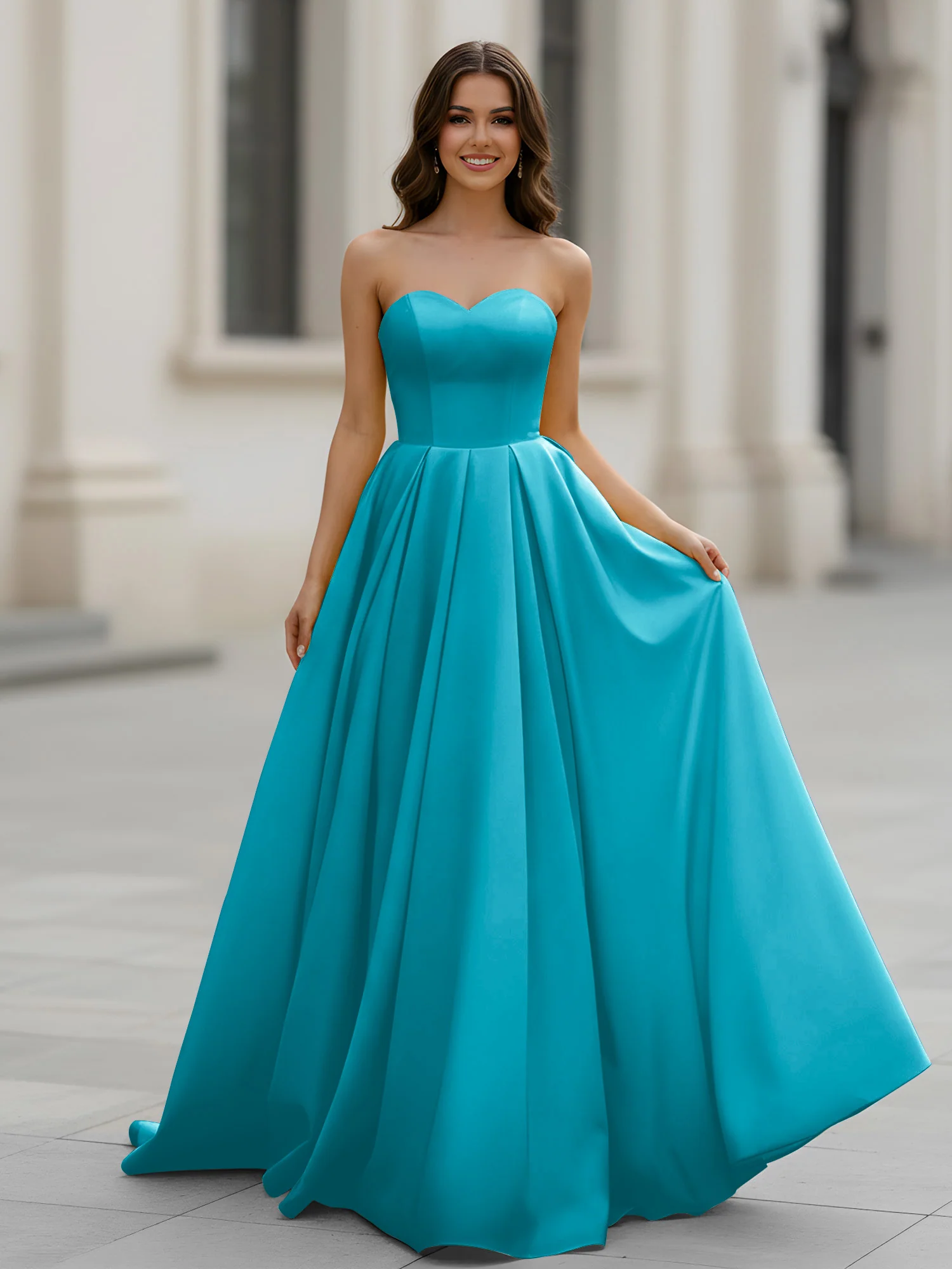 Sweetheart Neck A-Line Ruched Sweep Train Gown Jade