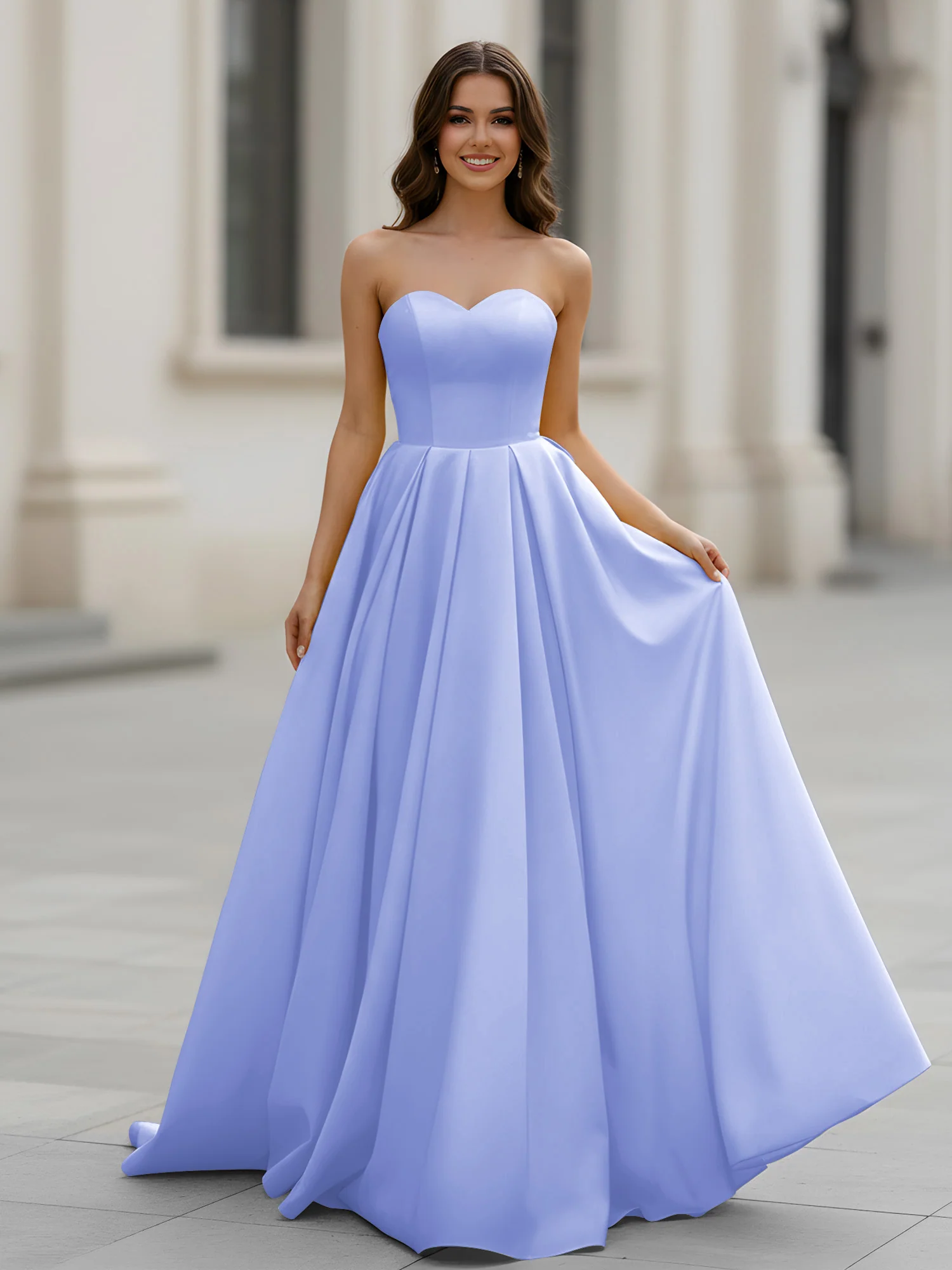 Sweetheart Neck A-Line Ruched Sweep Train Gown Lavender