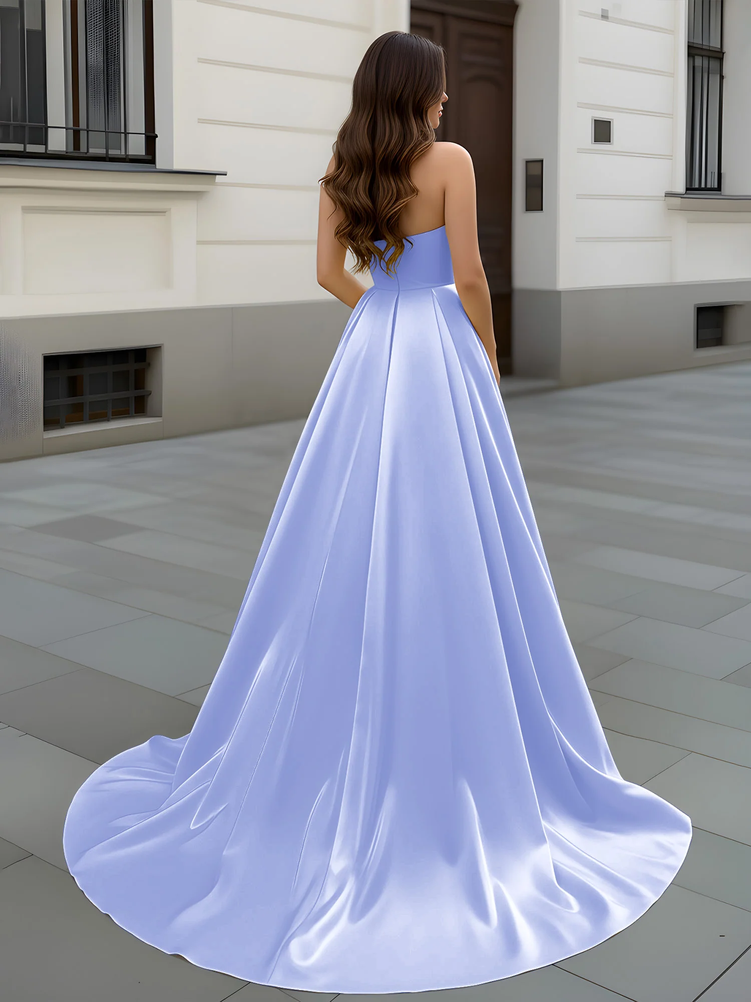 Sweetheart Neck A-Line Ruched Sweep Train Gown Lavender - Image 2