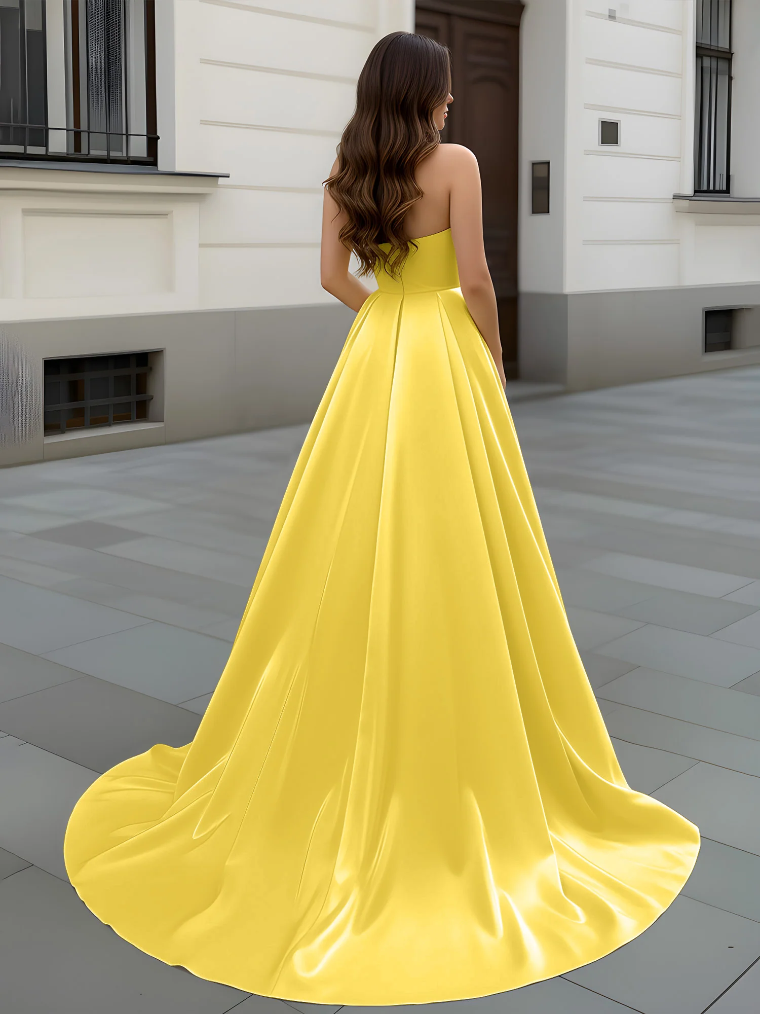Sweetheart Neck A-Line Ruched Sweep Train Gown Marigold - Image 2