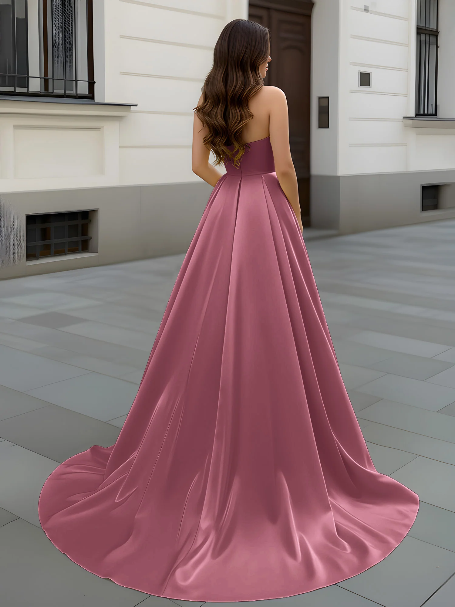 Sweetheart Neck A-Line Ruched Sweep Train Gown Mulberry - Image 2