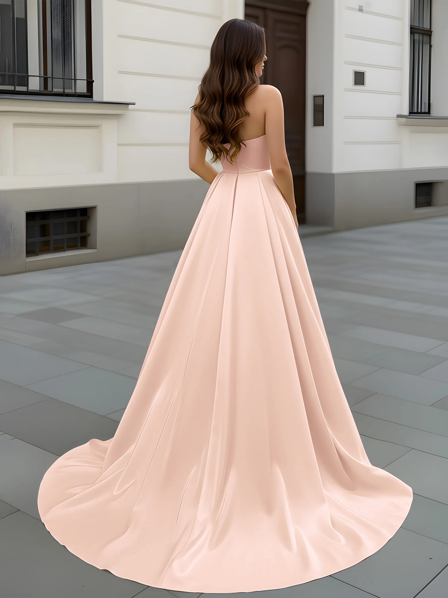 Sweetheart Neck A-Line Ruched Sweep Train Gown Pearl Pink - Image 2