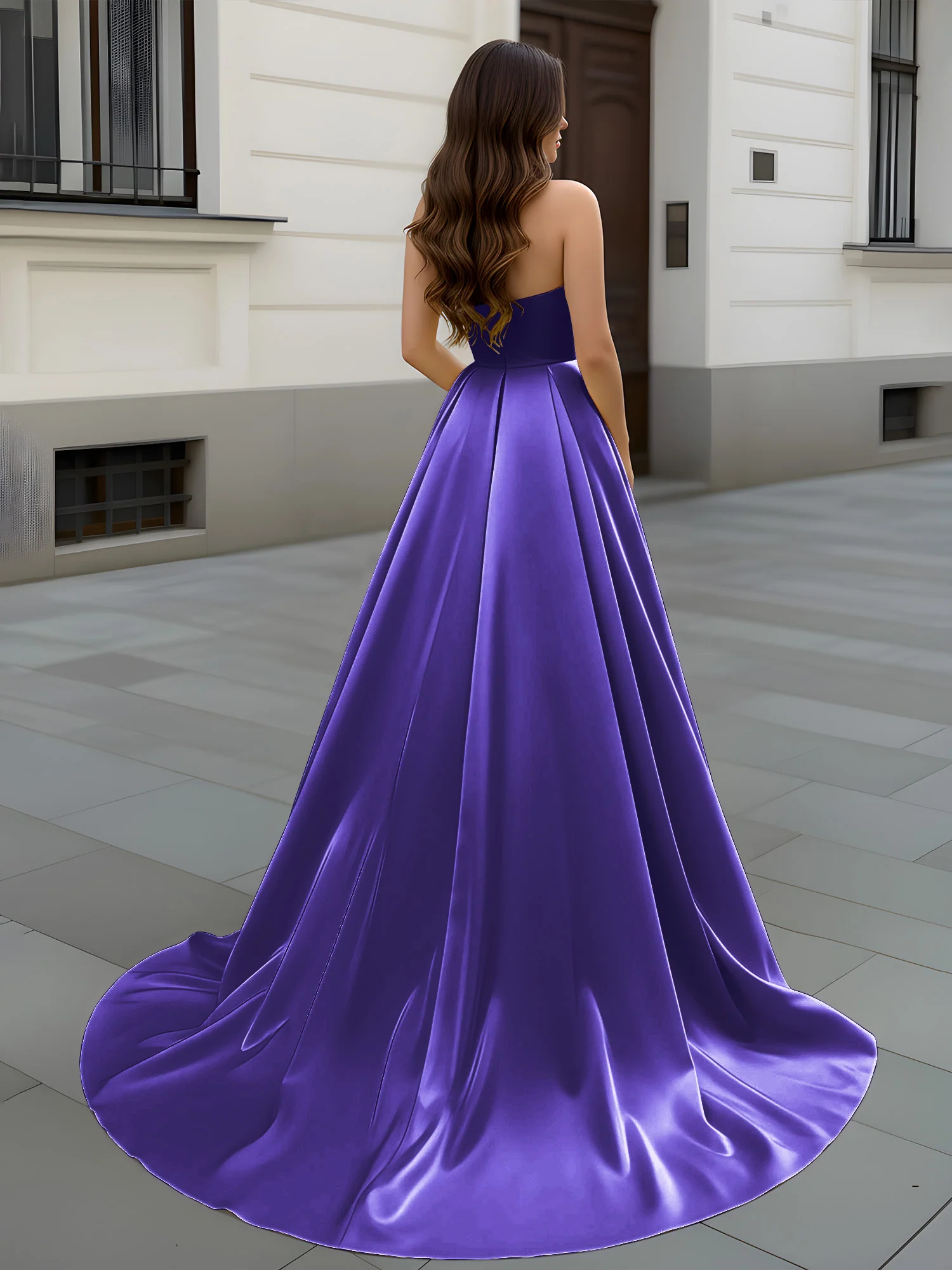 Sweetheart Neck A-Line Ruched Sweep Train Gown Regency - Image 2