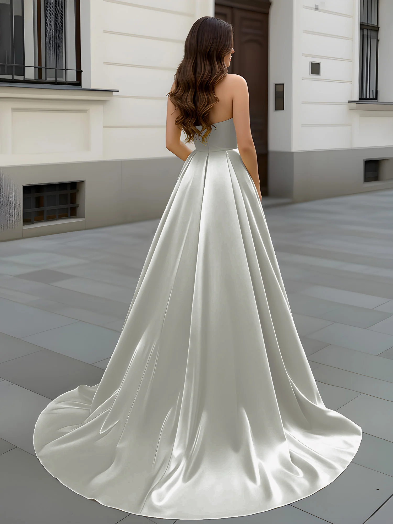 Sweetheart Neck A-Line Ruched Sweep Train Gown Silver - Image 2