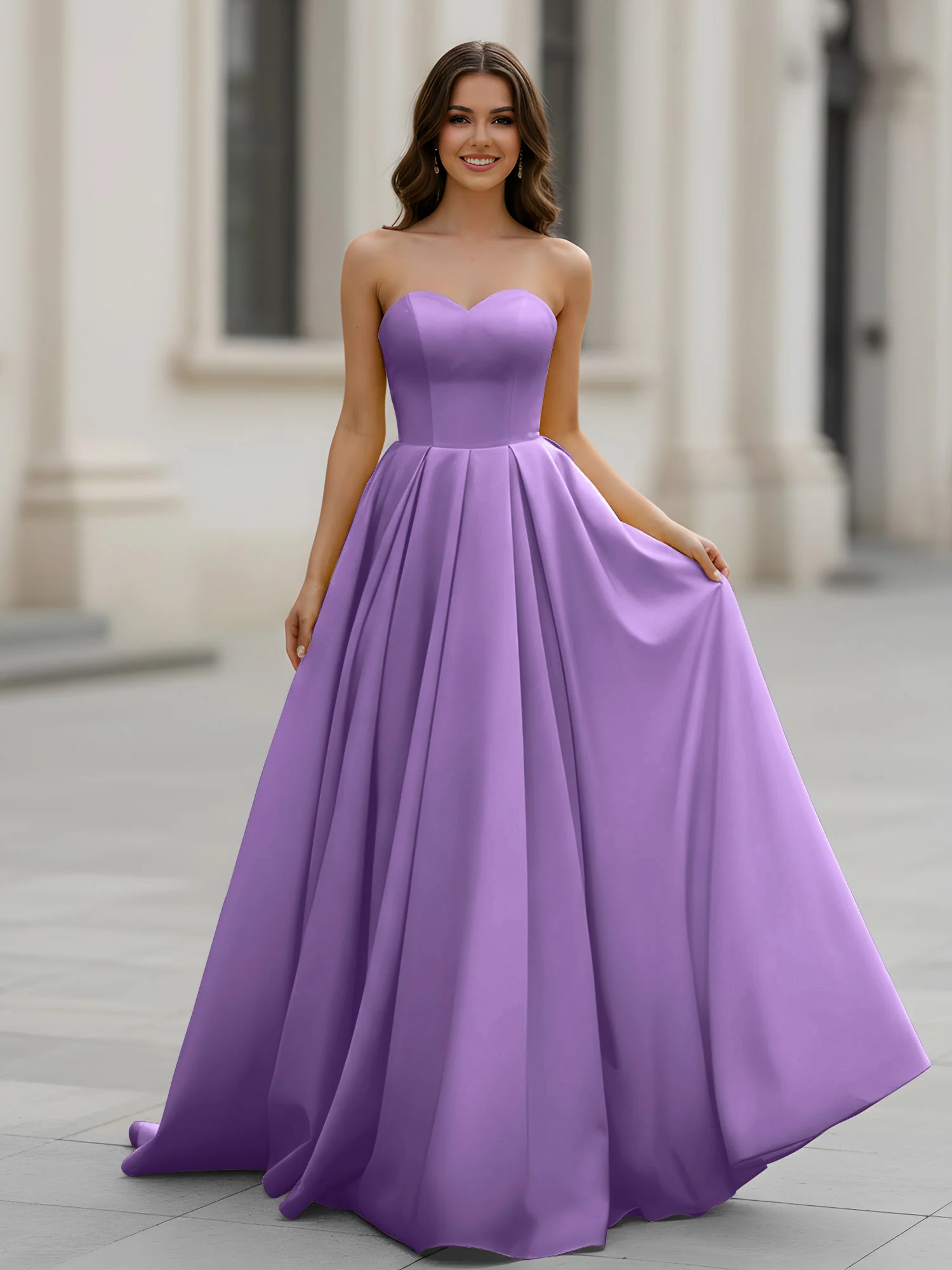 Sweetheart Neck A-Line Ruched Sweep Train Gown Tahiti