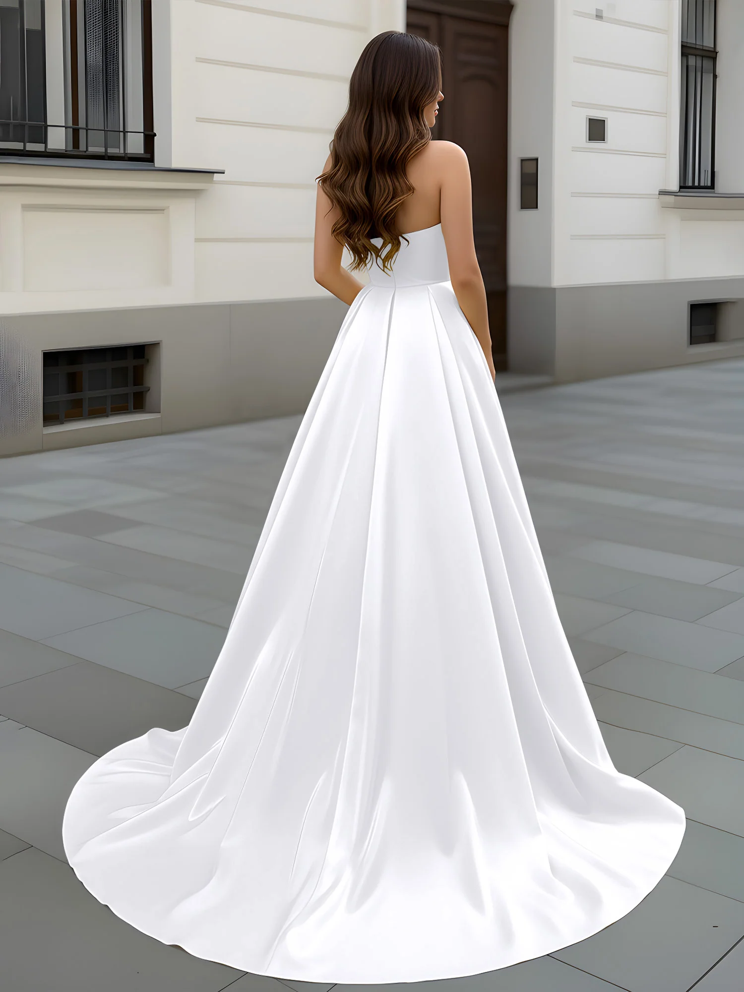 Sweetheart Neck A-Line Ruched Sweep Train Gown White - Image 2