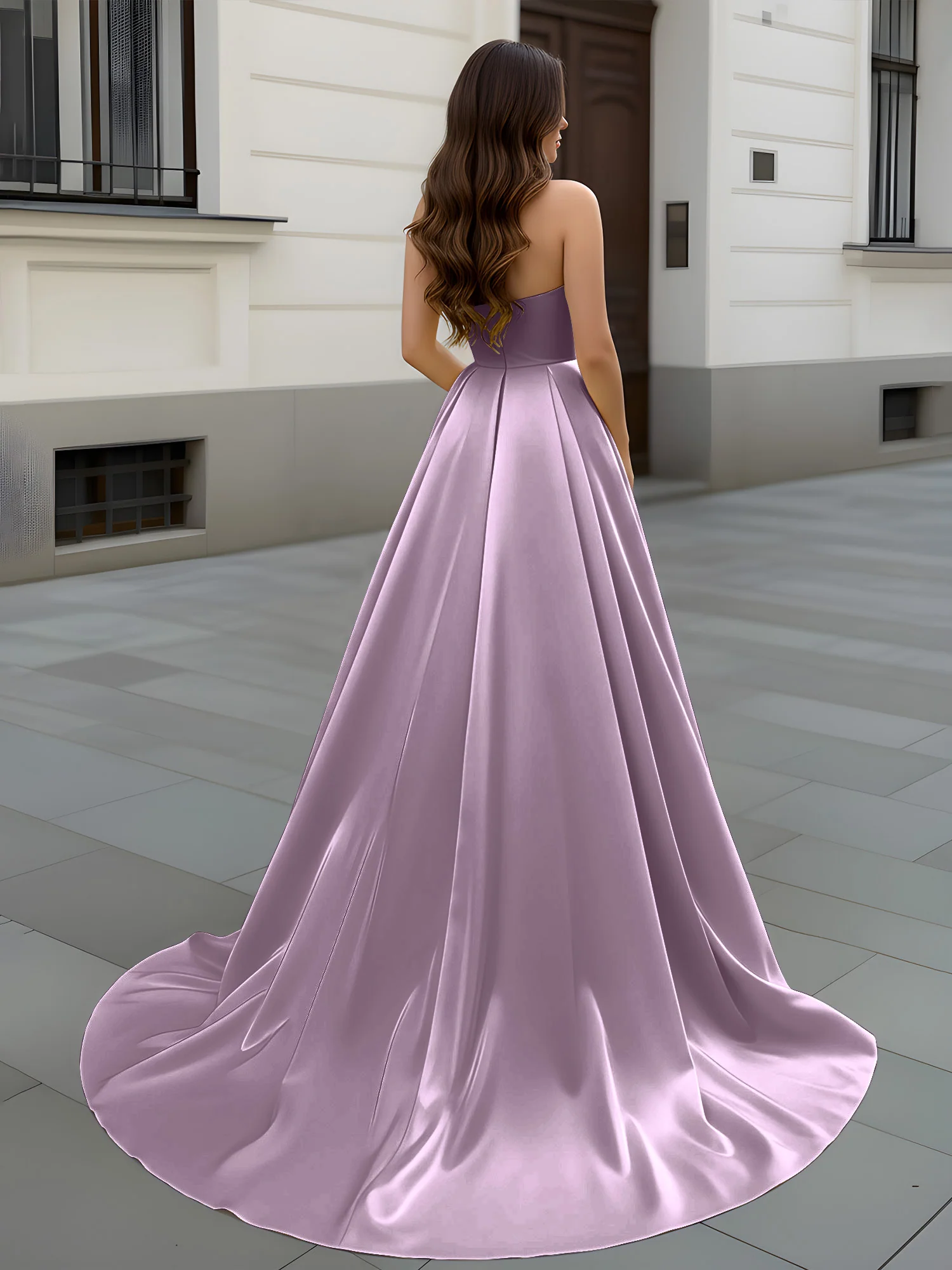 Sweetheart Neck A-Line Ruched Sweep Train Gown Wisteria - Image 2