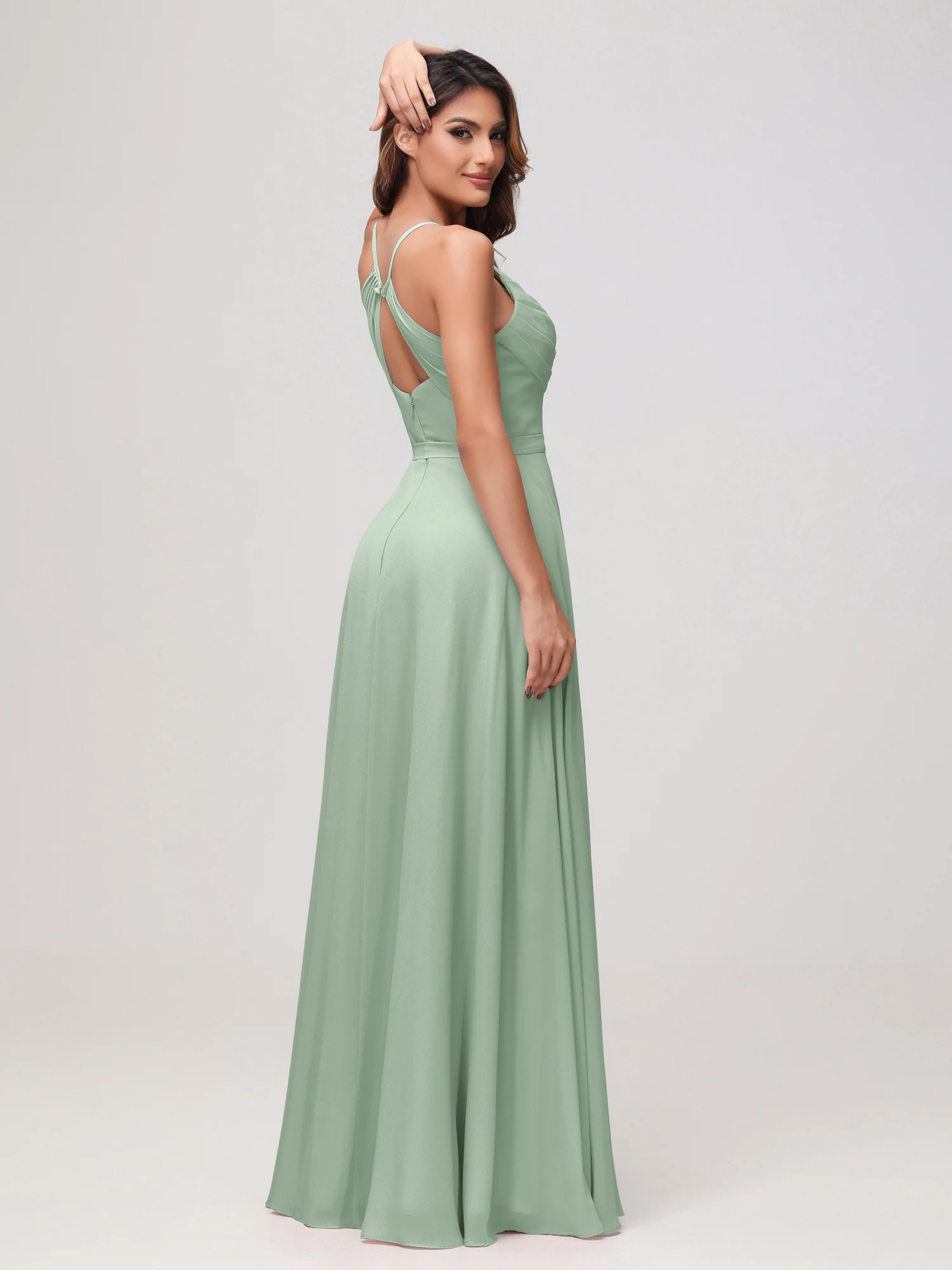 Sexy Cowl Neck Ruched Chiffon Long Dress with Slit Agave - Image 2