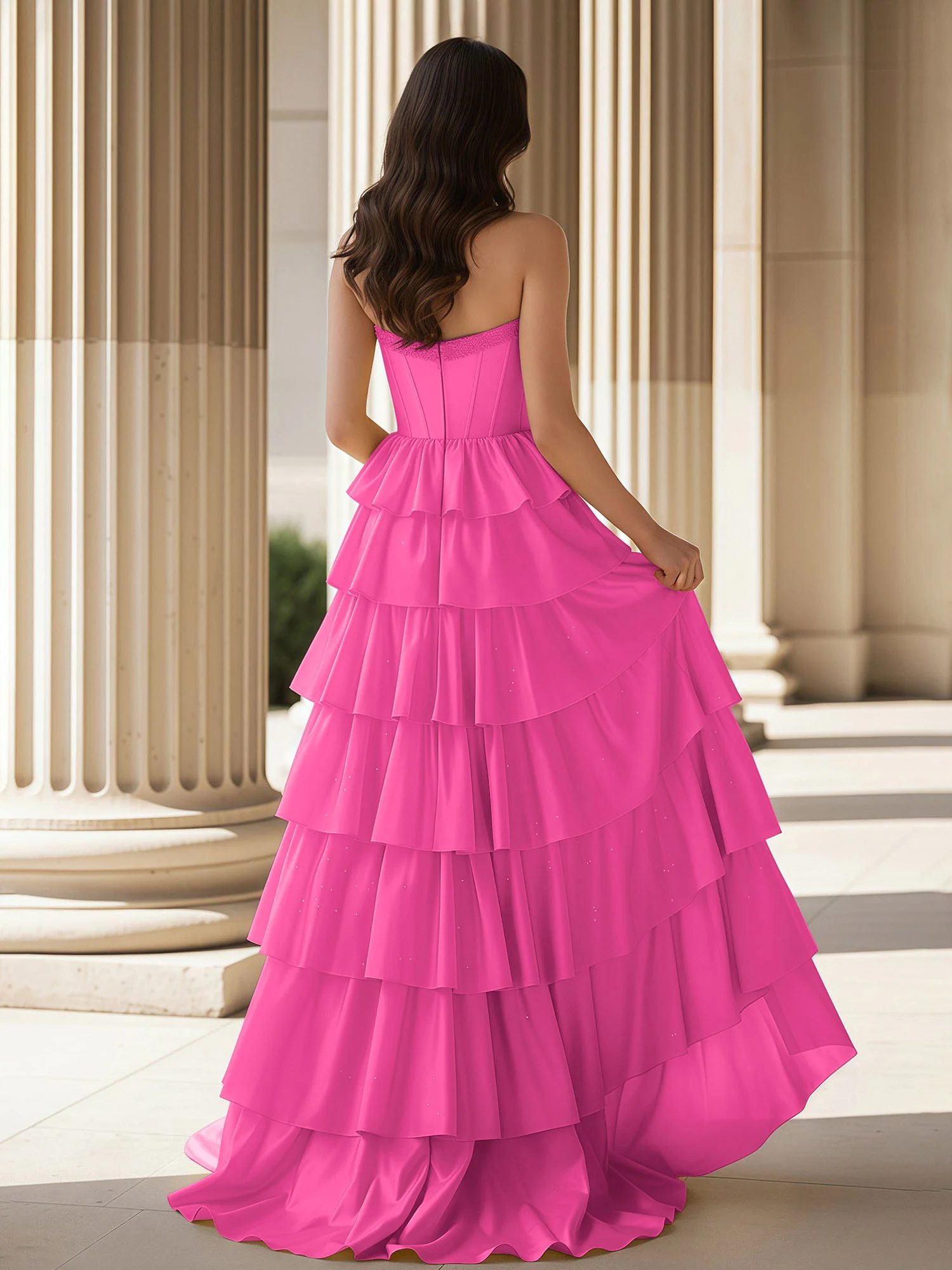 A-Line Sleeveless Strapless Gown With Ruffle Azalea - Image 2
