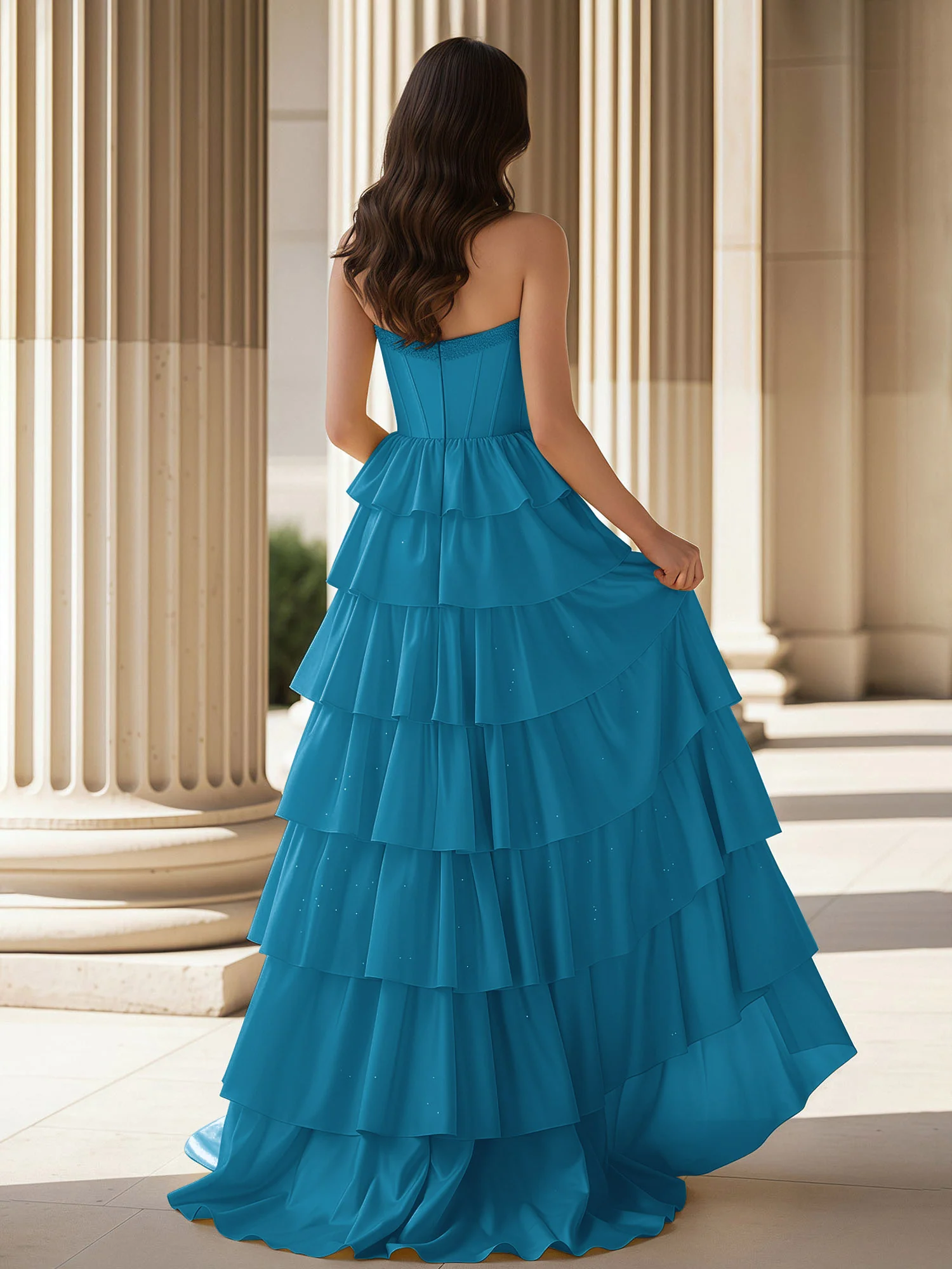A-Line Sleeveless Strapless Gown With Ruffle Ink Blue - Image 2
