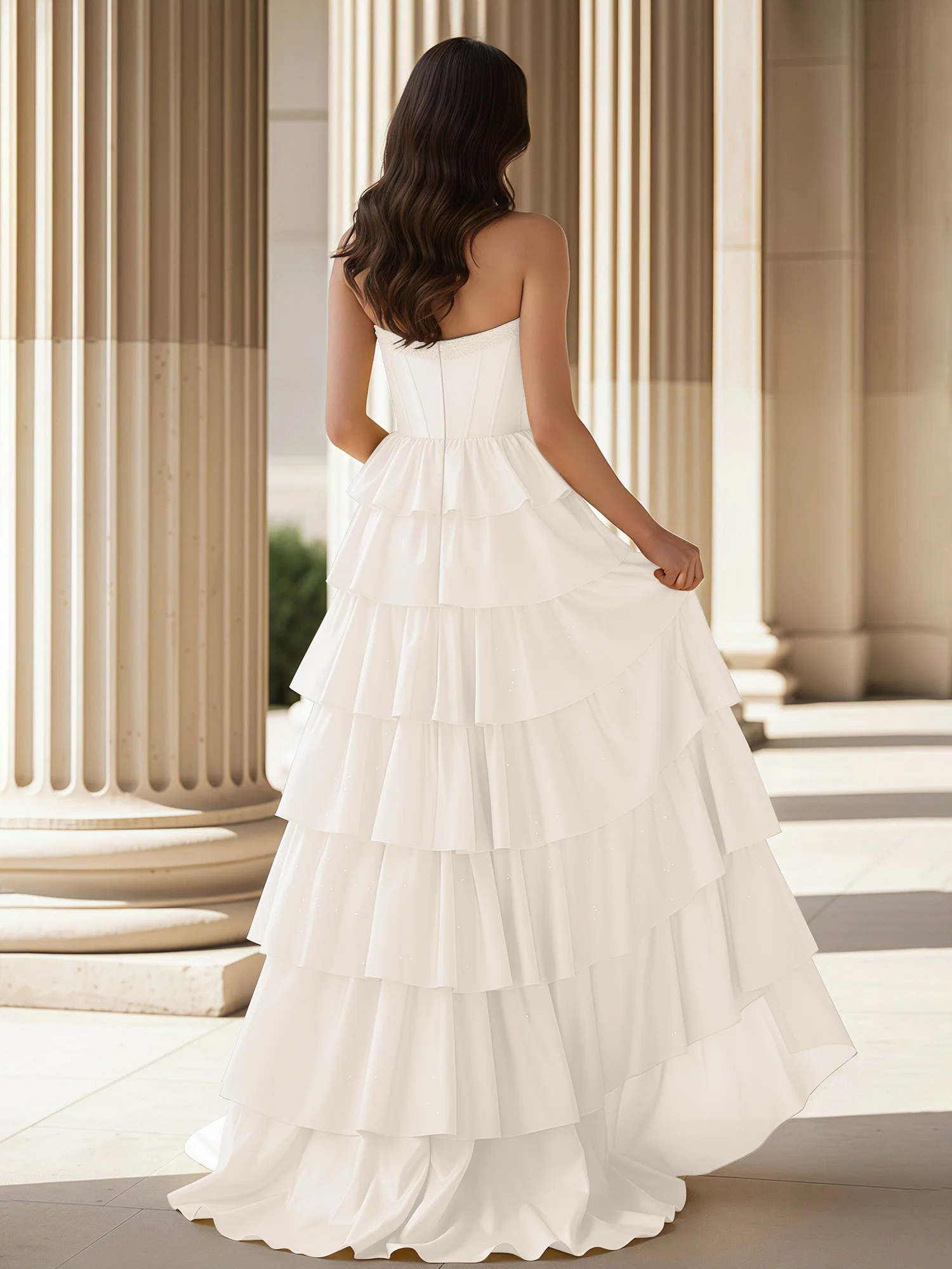 A-Line Sleeveless Strapless Gown With Ruffle Ivory - Image 2