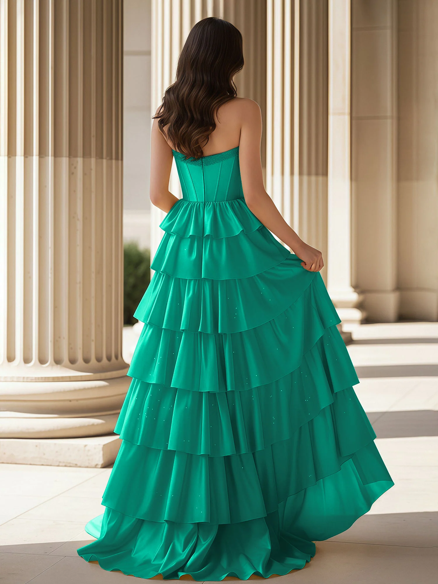 A-Line Sleeveless Strapless Gown With Ruffle Jade - Image 2