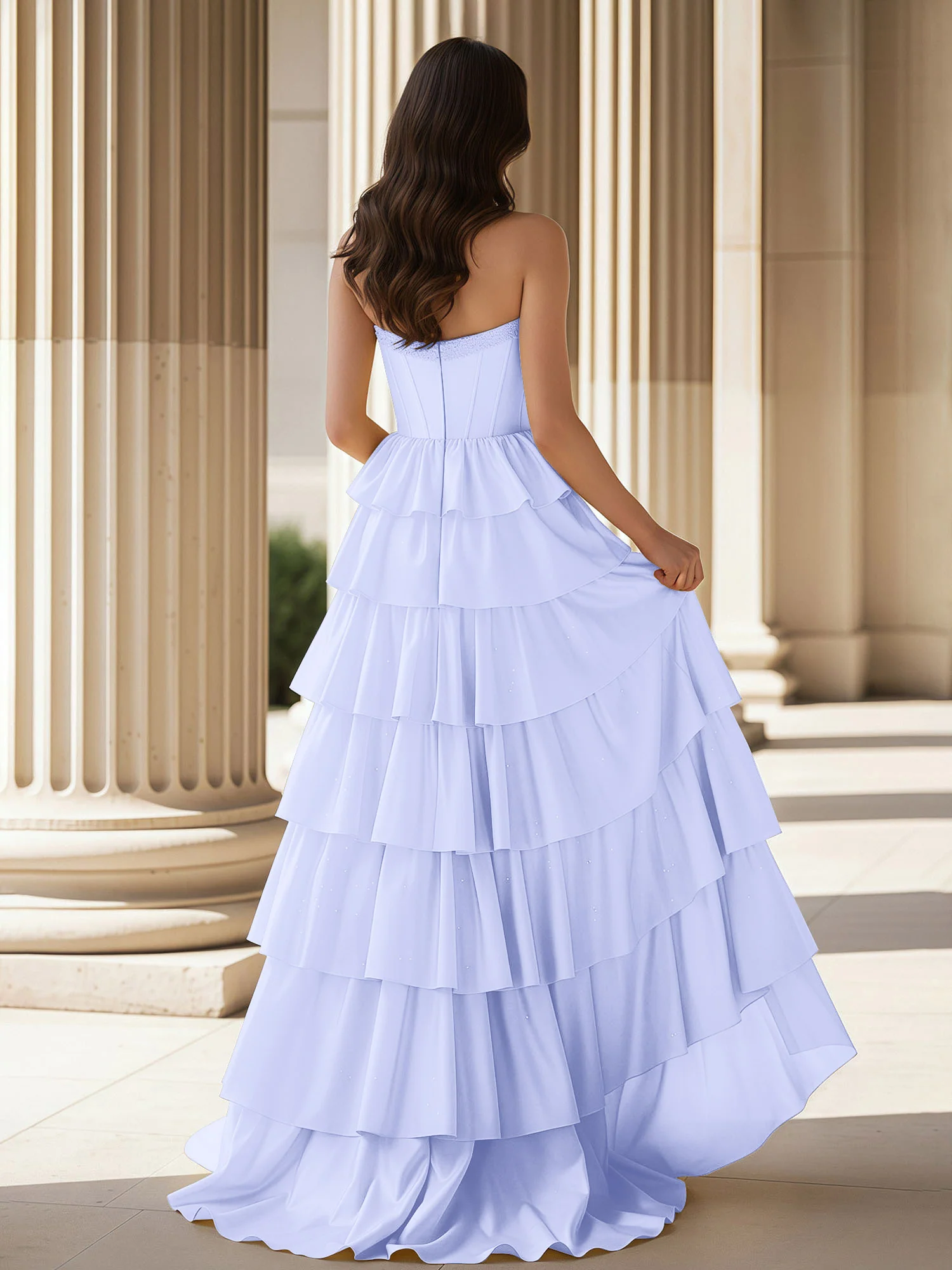 A-Line Sleeveless Strapless Gown With Ruffle Lavender - Image 2