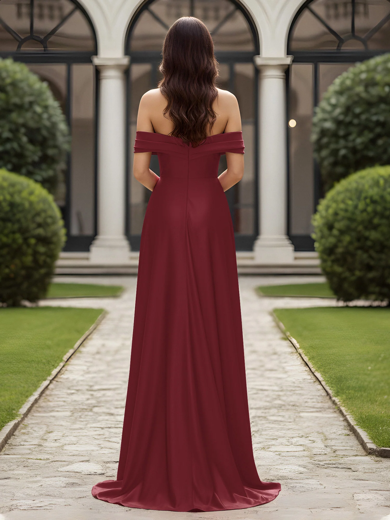 Off-The-Shoulder Pleated Dress With Slit Mulberry - Image 2