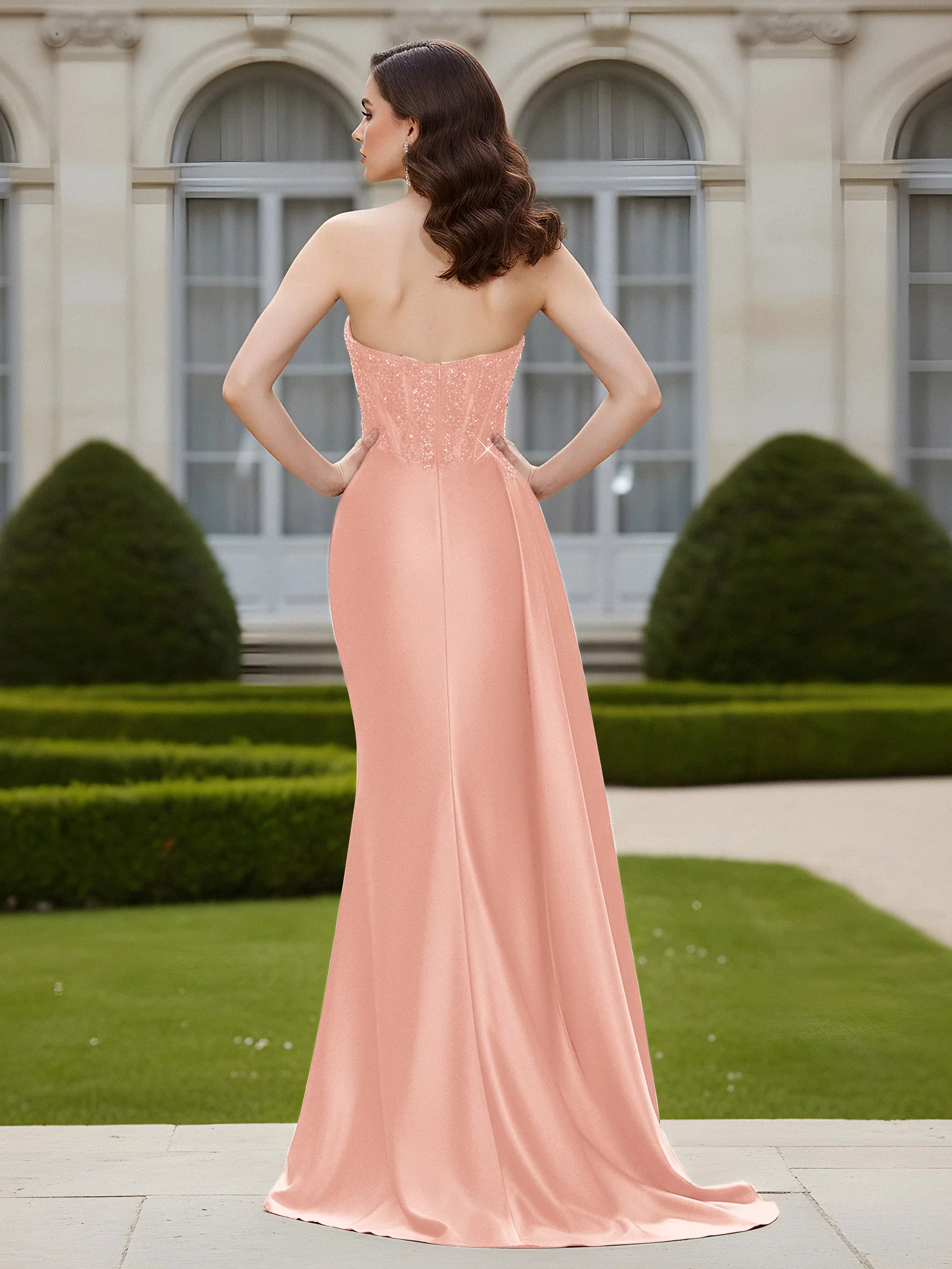 Sheath Sweetheart Backless Dress With Slit Dusty Rose - Image 2