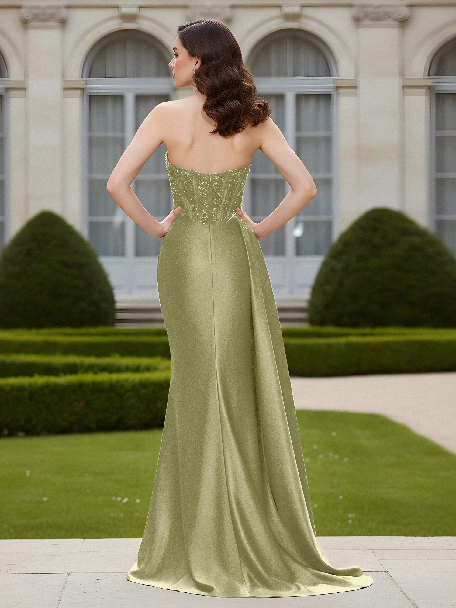 Sheath Sweetheart Backless Dress With Slit Dusty Sage - Image 2