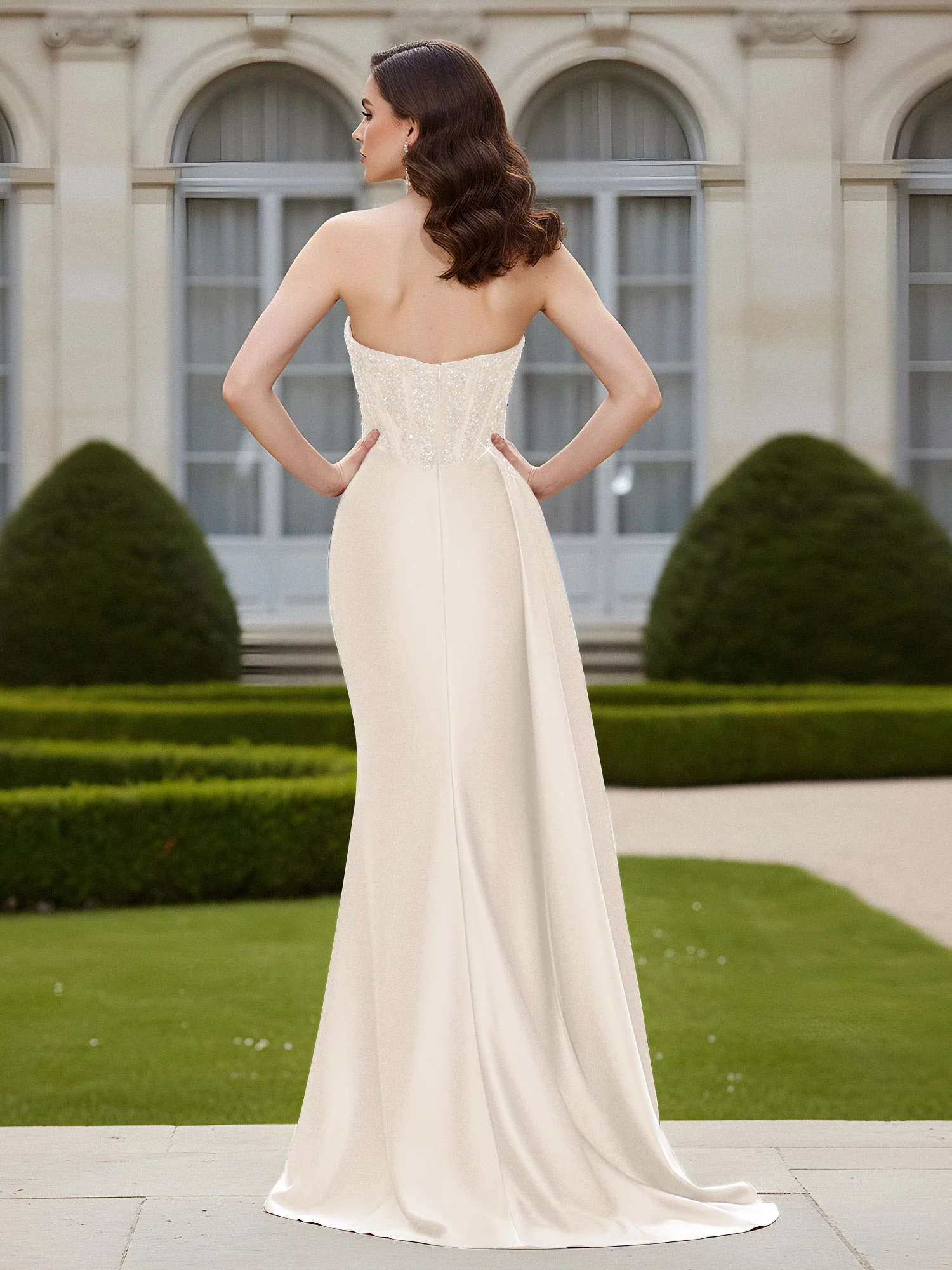Sheath Sweetheart Backless Dress With Slit Ivory - Image 2