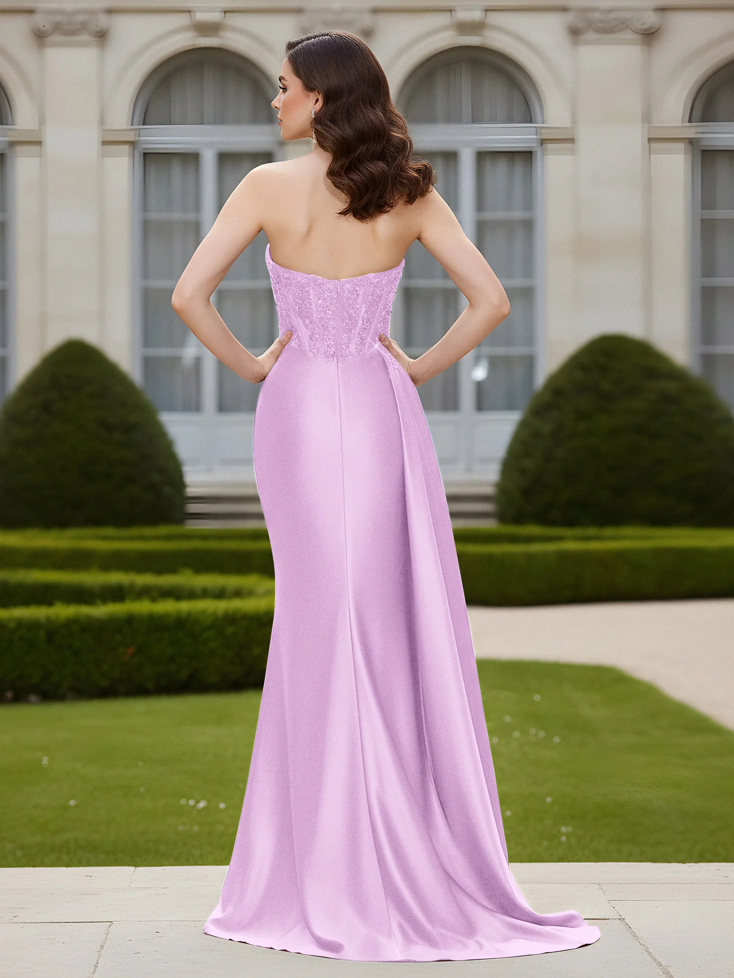 Sheath Sweetheart Backless Dress With Slit Lilac - Image 2
