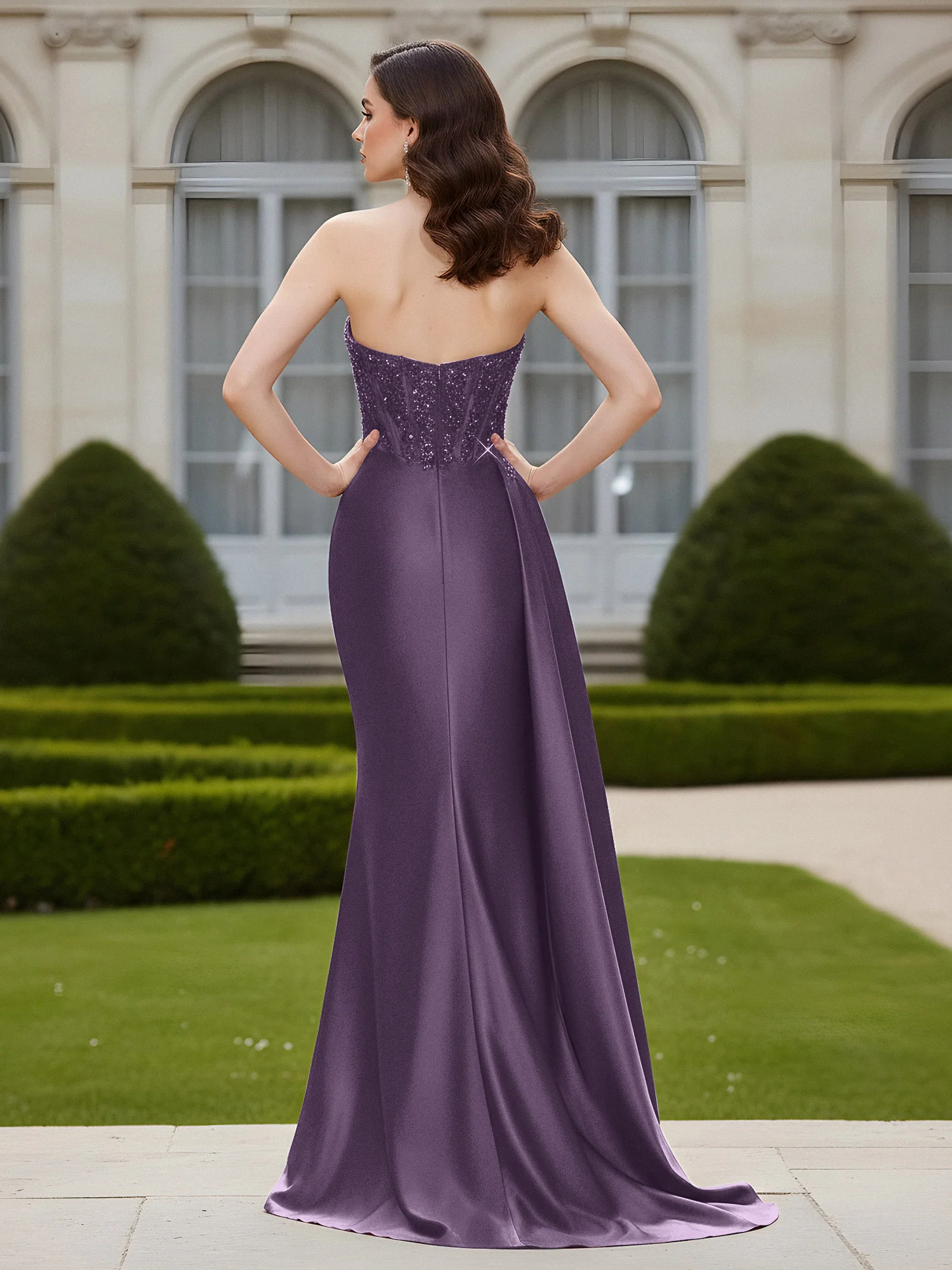 Sheath Sweetheart Backless Dress With Slit Plum - Image 2