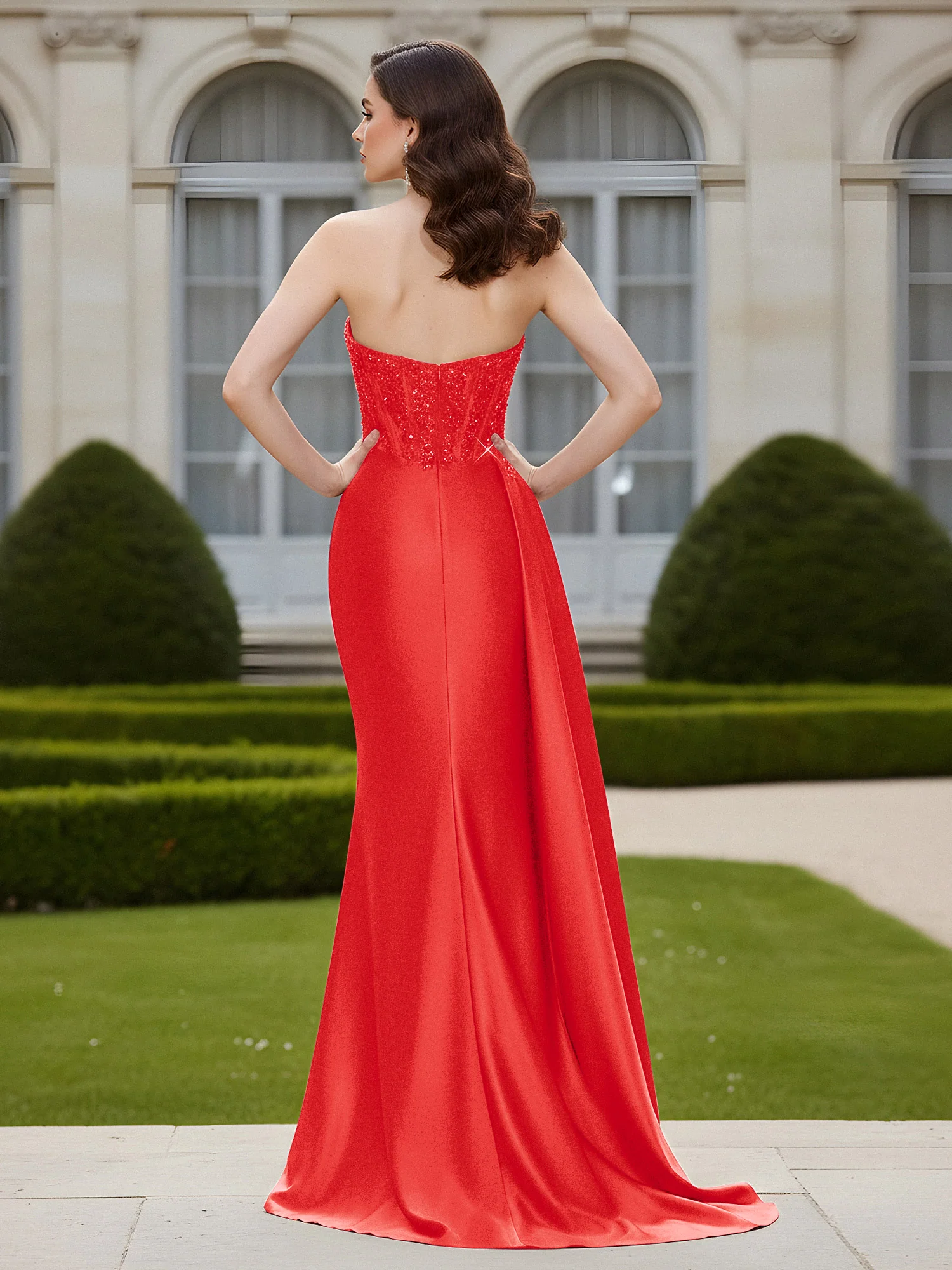Sheath Sweetheart Backless Dress With Slit Red - Image 2
