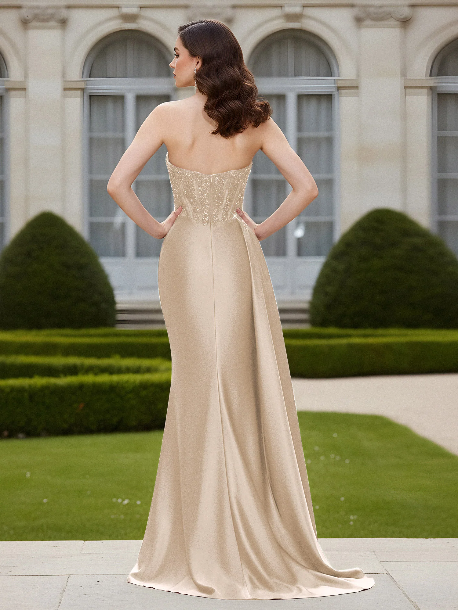 Sheath Sweetheart Backless Dress With Slit Taupe - Image 2