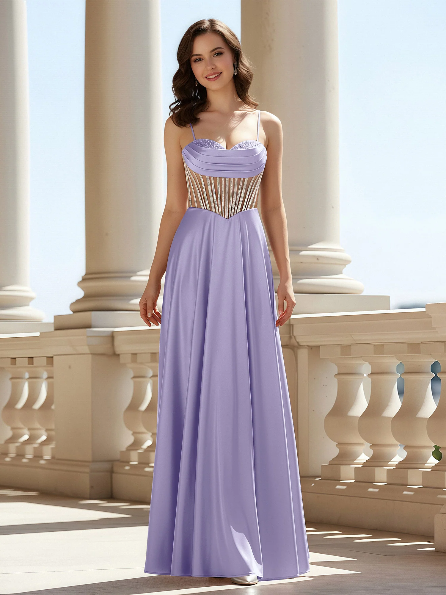 A-Line Sweetheart Floor Length Lace-Up Prom Dress Lavender