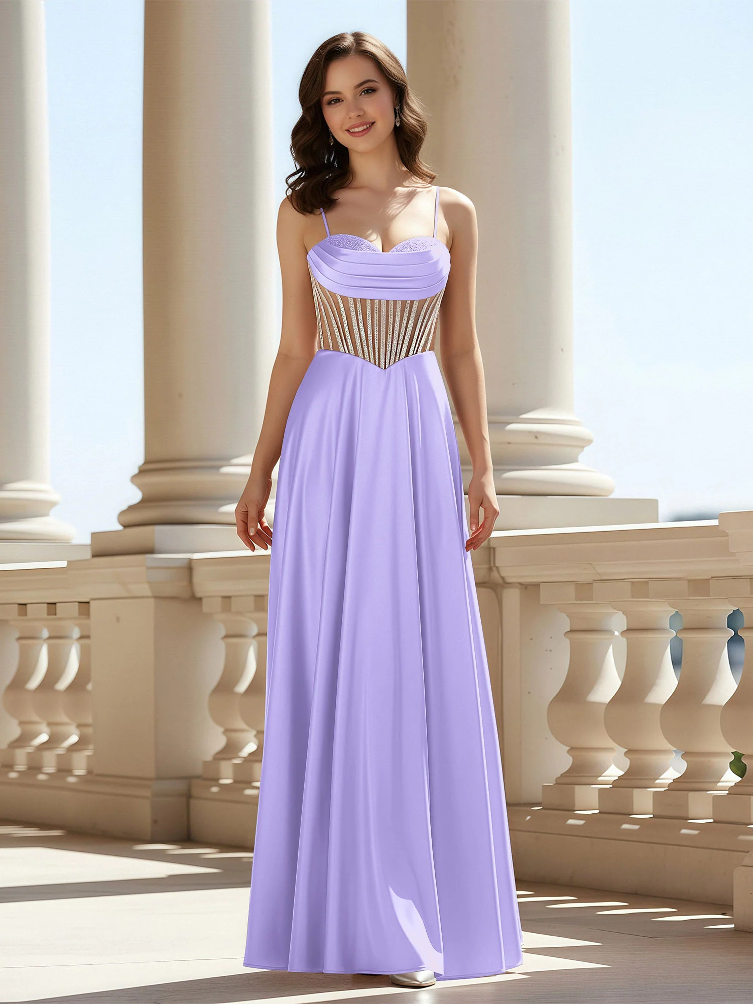 A-Line Sweetheart Floor Length Lace-Up Prom Dress Lilac